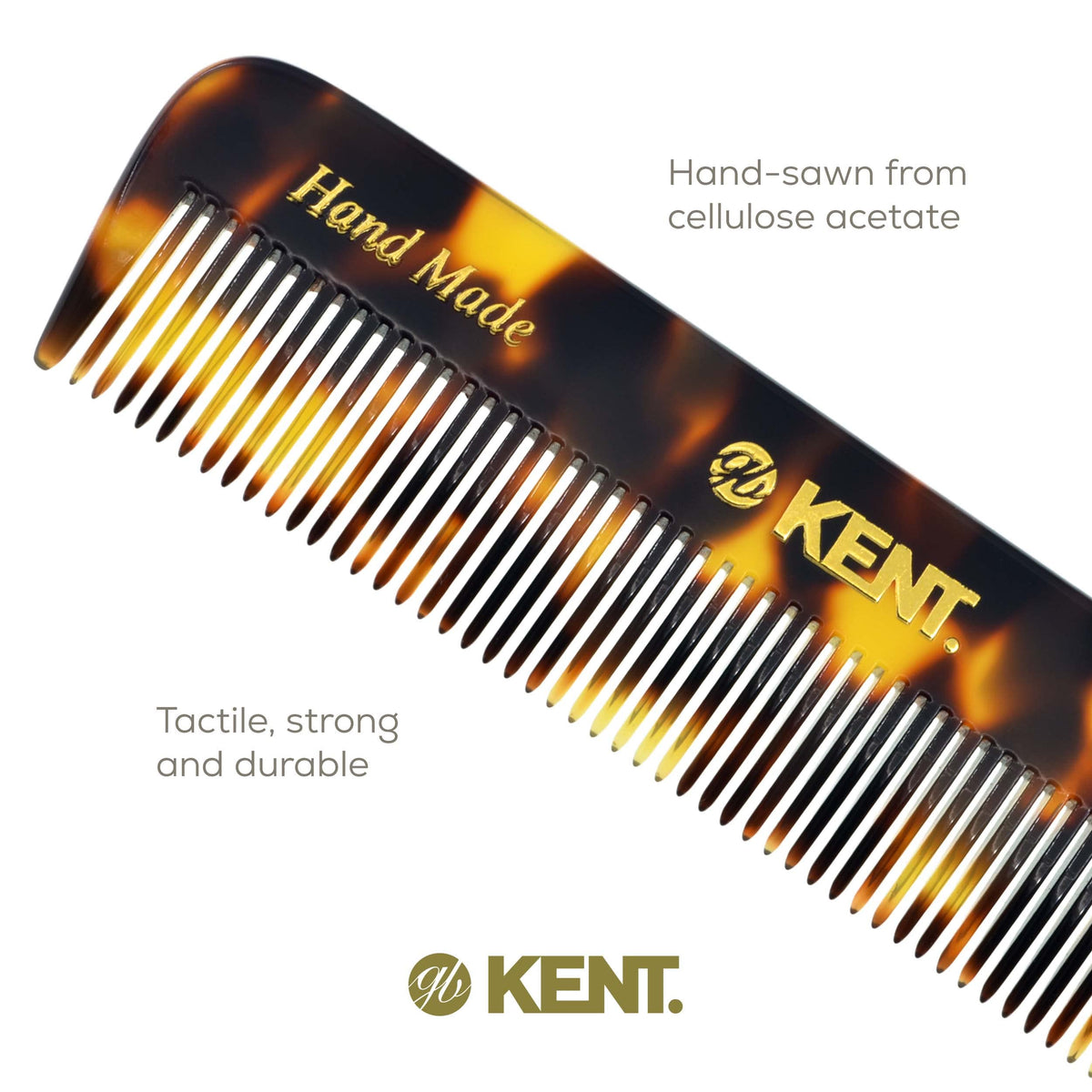 Kent FOT Tokyo Yellow Fine Tooth Comb for Men - Handmade Pocket Comb for Travel, Styling, Fine or Thinning Hair, Mustache and Beard Care Handpolished