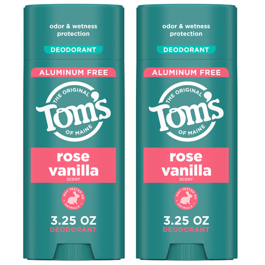 Tom’s of Maine Rose Vanilla Aluminum Free Natural Deodorant For Women & Men - Goes on Clear - Odor & Wetness Protection - Naturally Derived Beauty and Personal Care Tom's of Maine