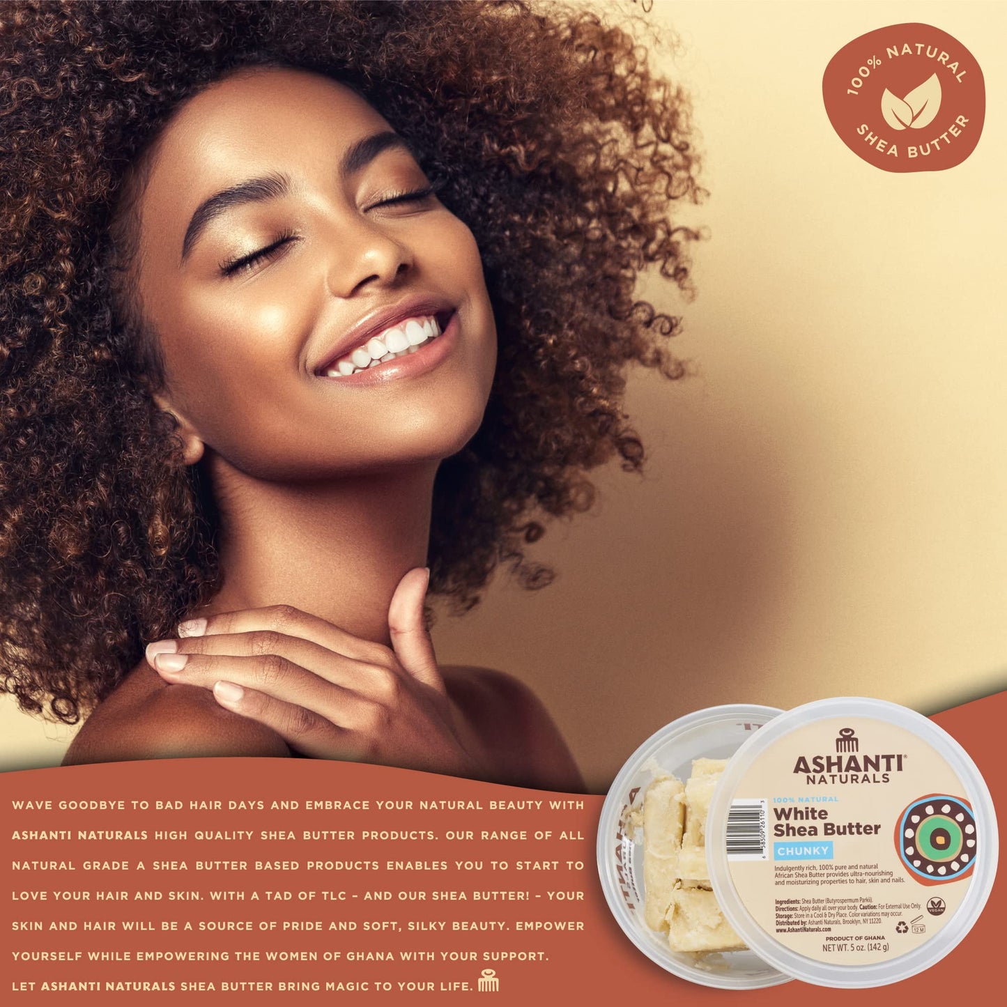 Ashanti Naturals White Chunky Raw Shea Butter | Unrefined African Shea Butter from Ghana | 100% Natural Moisturizer, No Additives - 5 oz Beauty & Personal Care Ashanti Naturals