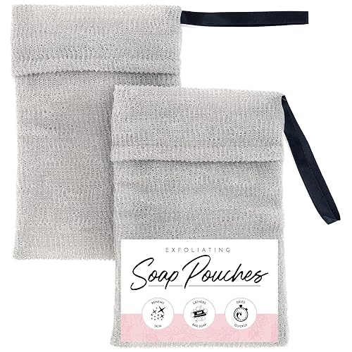 S&T INC. Exfoliating Soap Bag, Bar Soap Pouch for Shower and Bath, 7.6 Inches x 4.5 Inches, Grey, 2 Pack Beauty & Personal Care S&T INC.