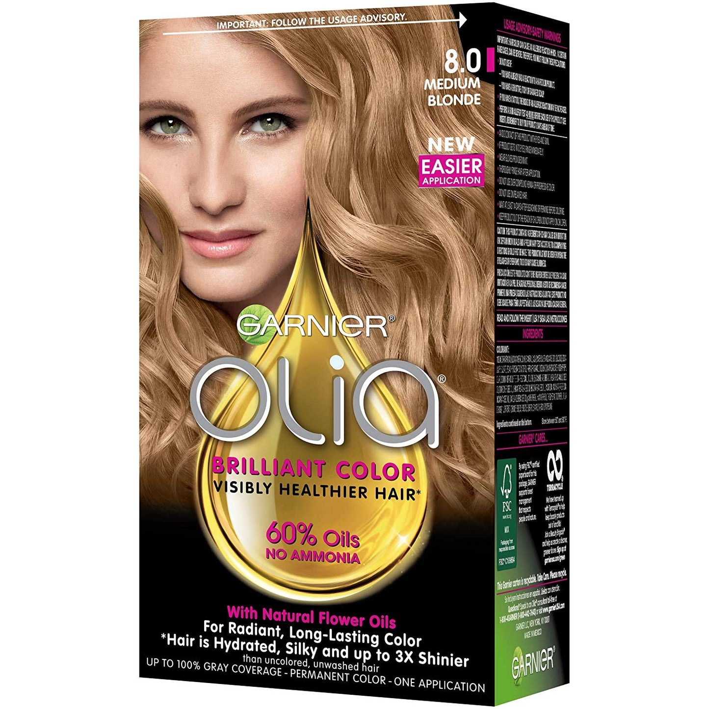 Garnier Olia Ammonia Free Hair Color [8.0] Medium Blonde 1 Each (Pack of 2) Beauty & Personal Care Garnier