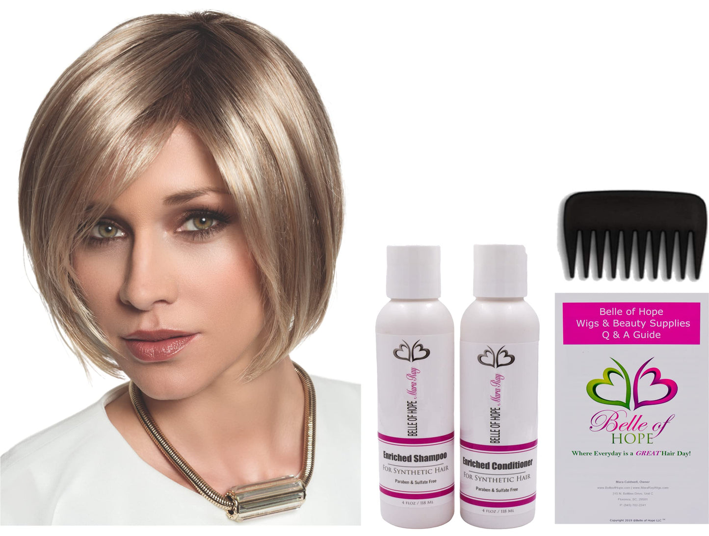 JUST Lace Front 100% Hand-Tied Heat Friendly Synthetic Topper by Ellen Wille, 5PC Bundle: Topper, 4oz Mara Ray ProSmooth Shampoo & Conditioner, Comb Beauty & Personal Care Belle of Hope Mara Ray
