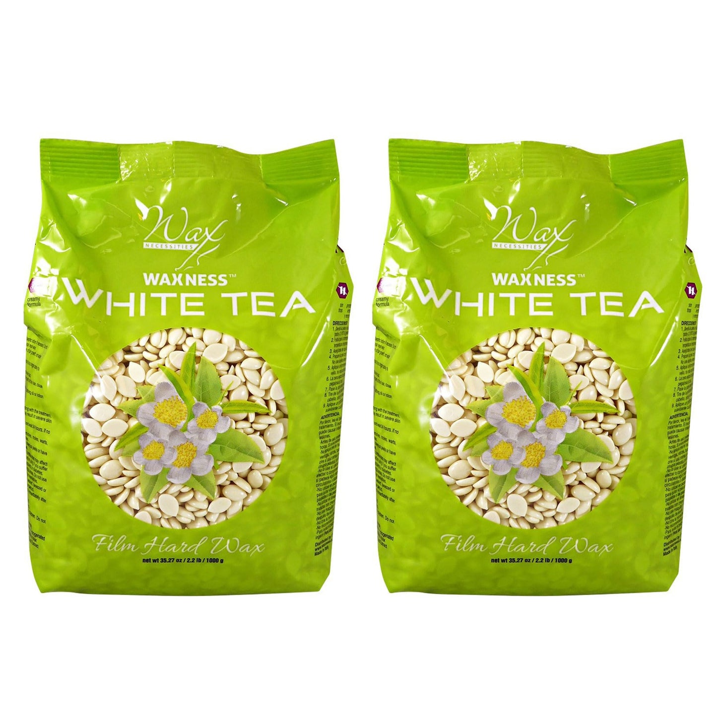 Waxness Film Hard Wax Beads White Tea Cream 2.2 lb (1 kg) Pack of 2 - Stripless Professional Hard Wax for Face & Body, Smooth Application, Suitable Beauty and Personal Care Waxness