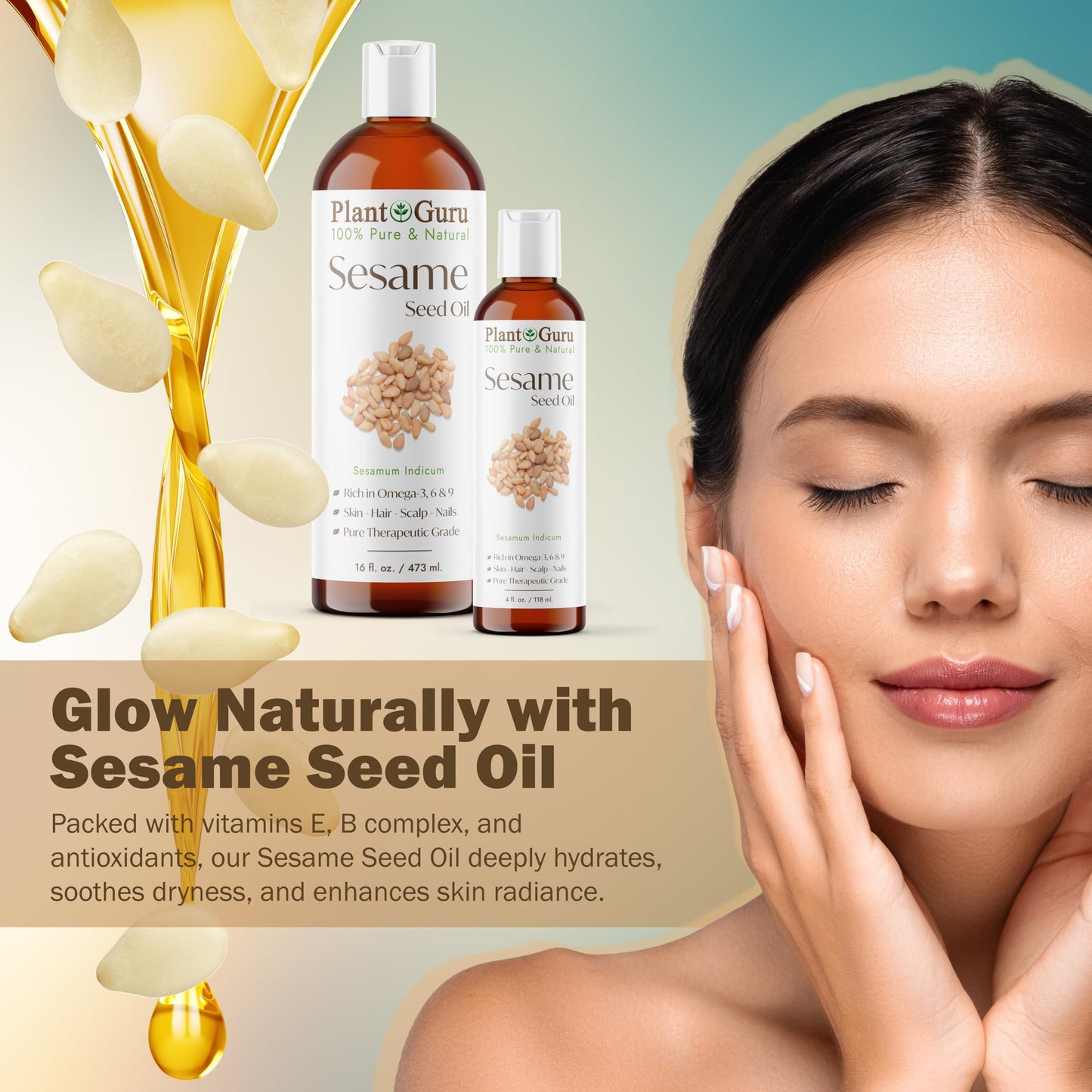 Sesame Seed Oil 8 fl. oz. - Cold Pressed, 100% Pure & Natural Carrier for Skin, Face, Body, Hair, and Cooking. Great for DIY Creams, Lotions, and Lip Beauty & Personal Care Plant Guru