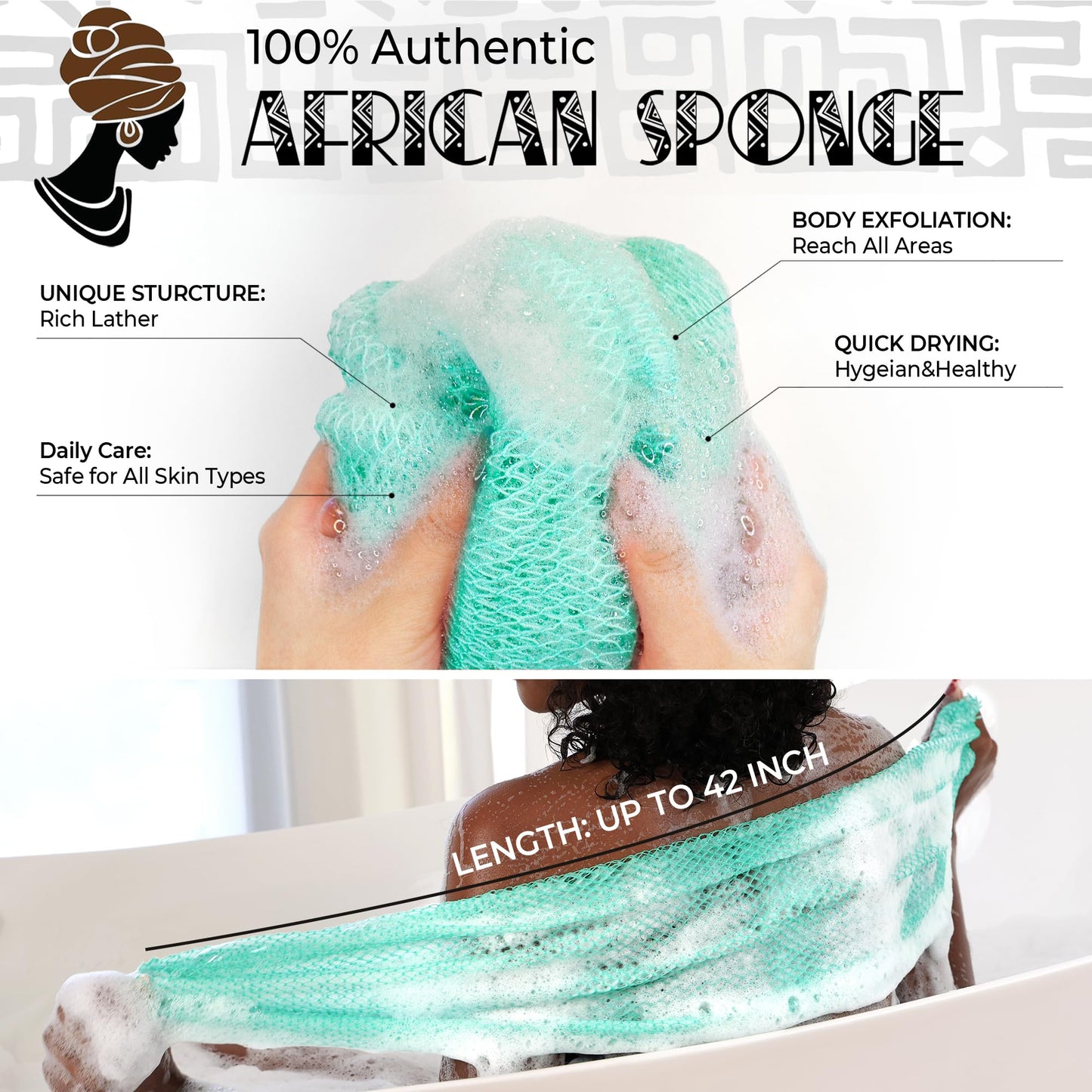 African Exfoliating Net Sponge Black & Seawave - 2 Pack Real African Net Authentic - Body Wash Scrubber for Shower Bath - Africa Bath Sponges for Men Beauty and Personal Care RelaxScene