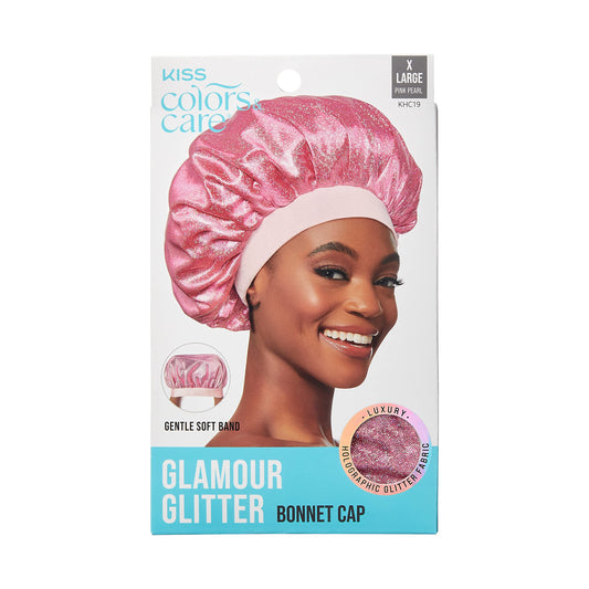 KISS COLORS & CARE Glitter Bonnet XL, Pink Pearl, Gentle Silky Fabric with Elastic Band for Most Hair Types - Hypoallergenic, Overnight Wear Stylish Beauty and Personal Care KISS COLORS & CARE