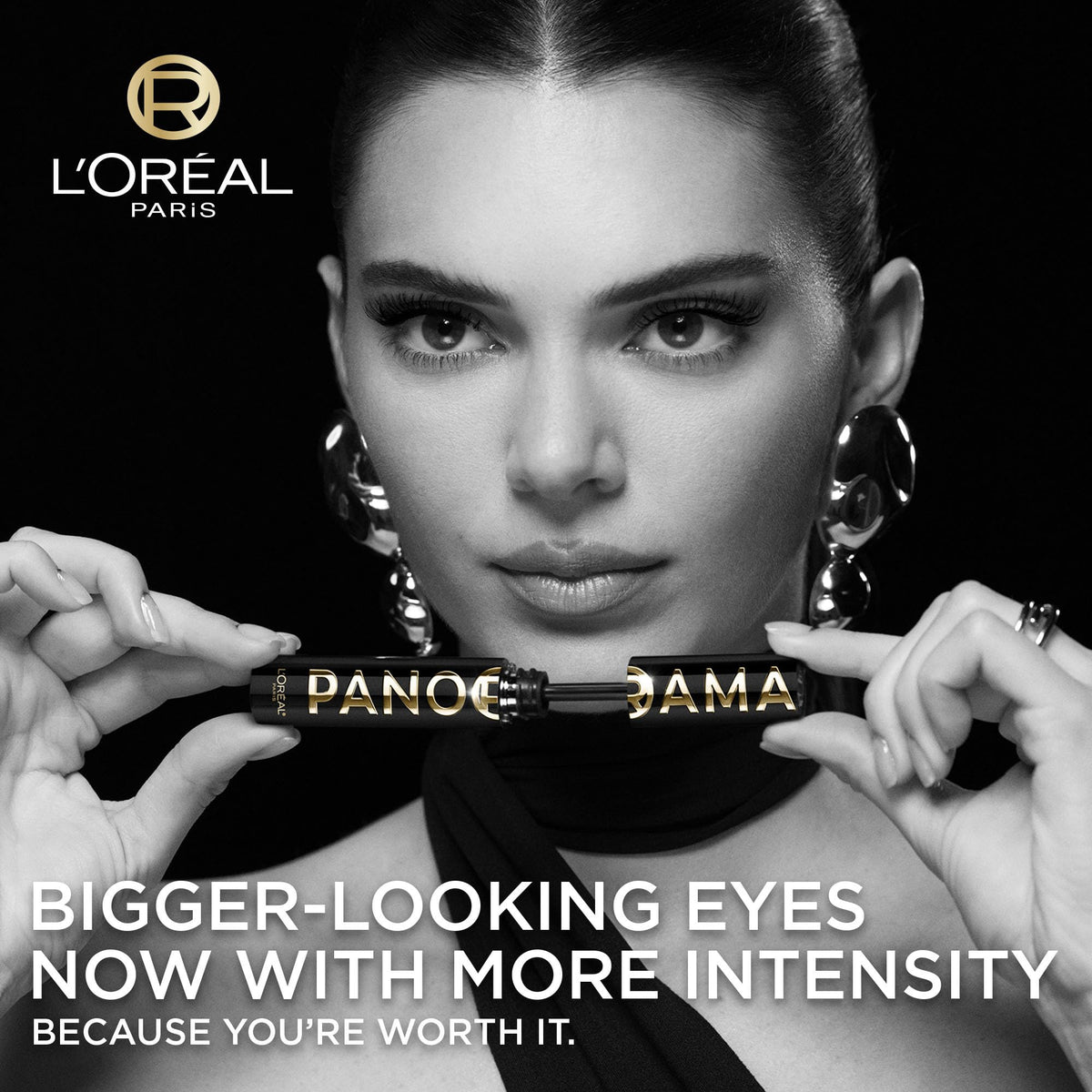 L'Oreal Paris Voluminous Panorama Mascara, Volumizing and Lengthening Formula, Longwear, Smudge-Resistant and Washable, All Night Black Mascara, 0.33