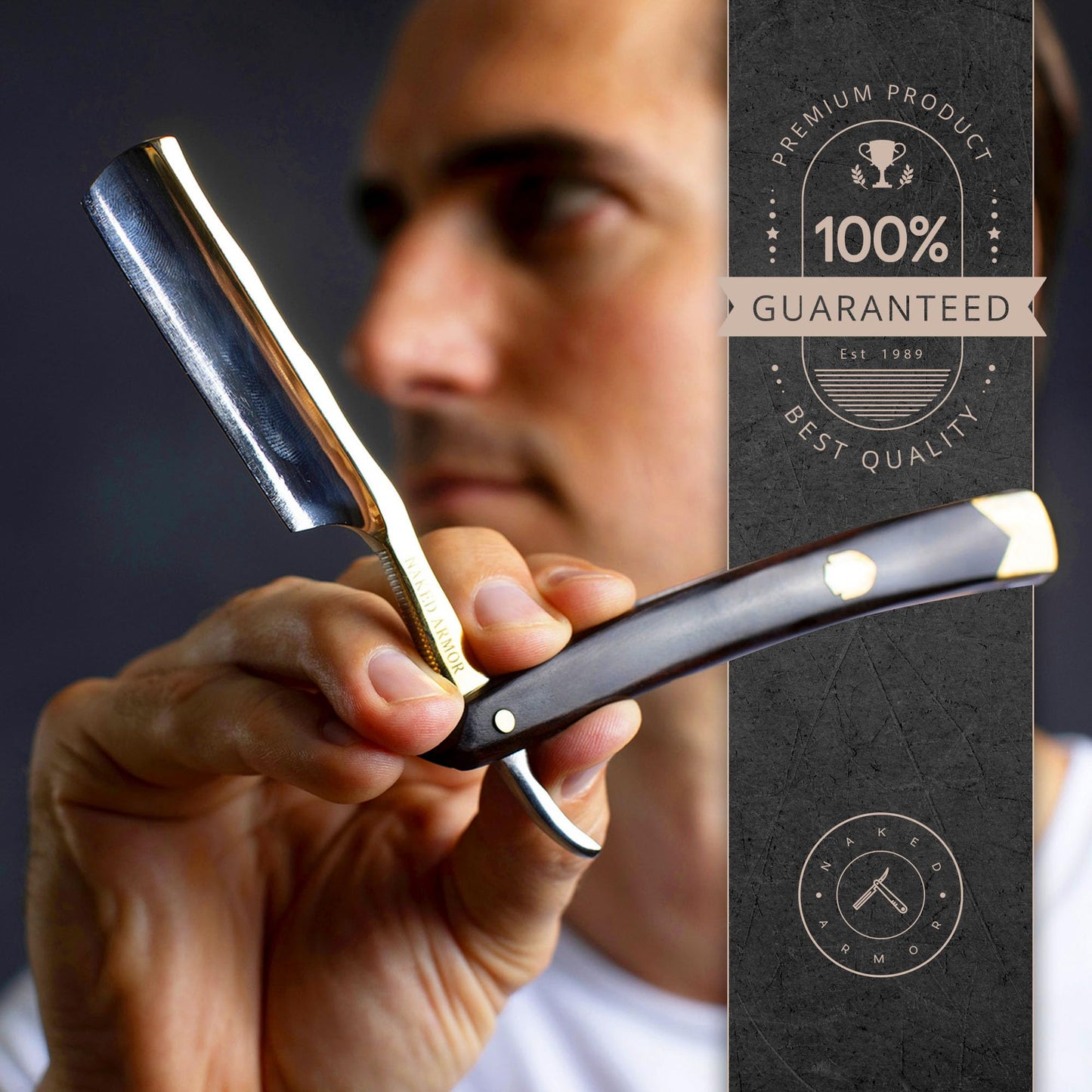 Naked Armor Luxury King Arthur Straight Razor - Shave Ready 7/8" Japanese Stainless Steel Straight Edge Razor with Real Gold Leaf Scale & Ebony Wood Beauty and Personal Care Naked Armor