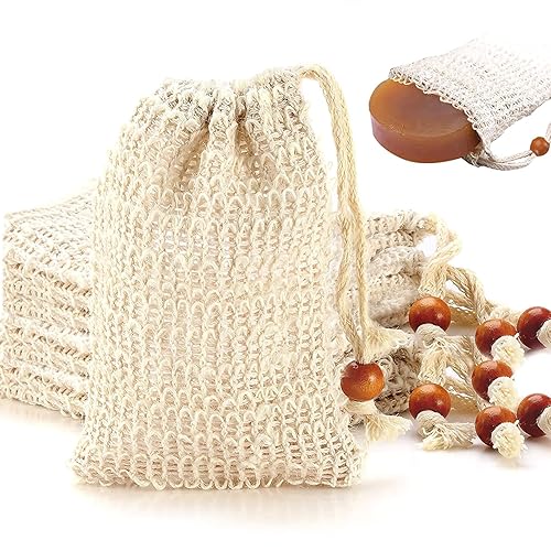 8 Pack Soap Bag Natural Sisal Soap Saver Bag Pouch Mesh Waste Exfoliating Foaming and Drying Soap Holder for Shower Beauty & Personal Care AMAHOMESA