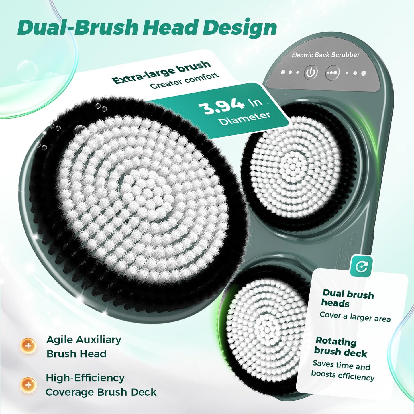 Electric Back Scrubber for Shower - Wall Mounted Exfoliating Brush, Hands-Free Automatic Body Scrubber, 3-Speed Adjustment with 2 Spin Skin Bath Brush Beauty and Personal Care JangwaNN