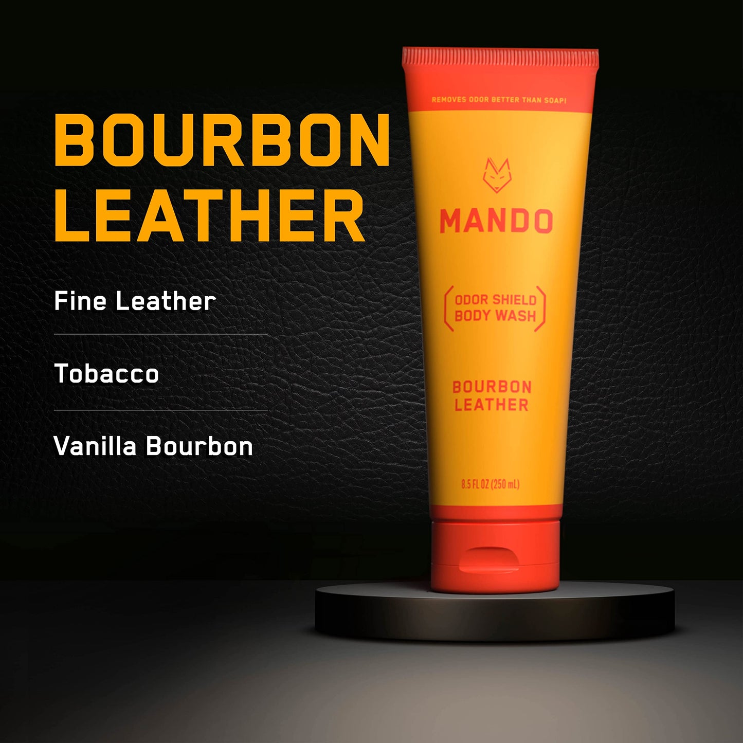 Mando Odor Shield Body Wash - 24 Hour Control - Removes Odor Better than Soap - SLS and Paraben Free, Skin Safe - 8.5 Ounce (Bourbon Leather) Beauty & Personal Care Mando