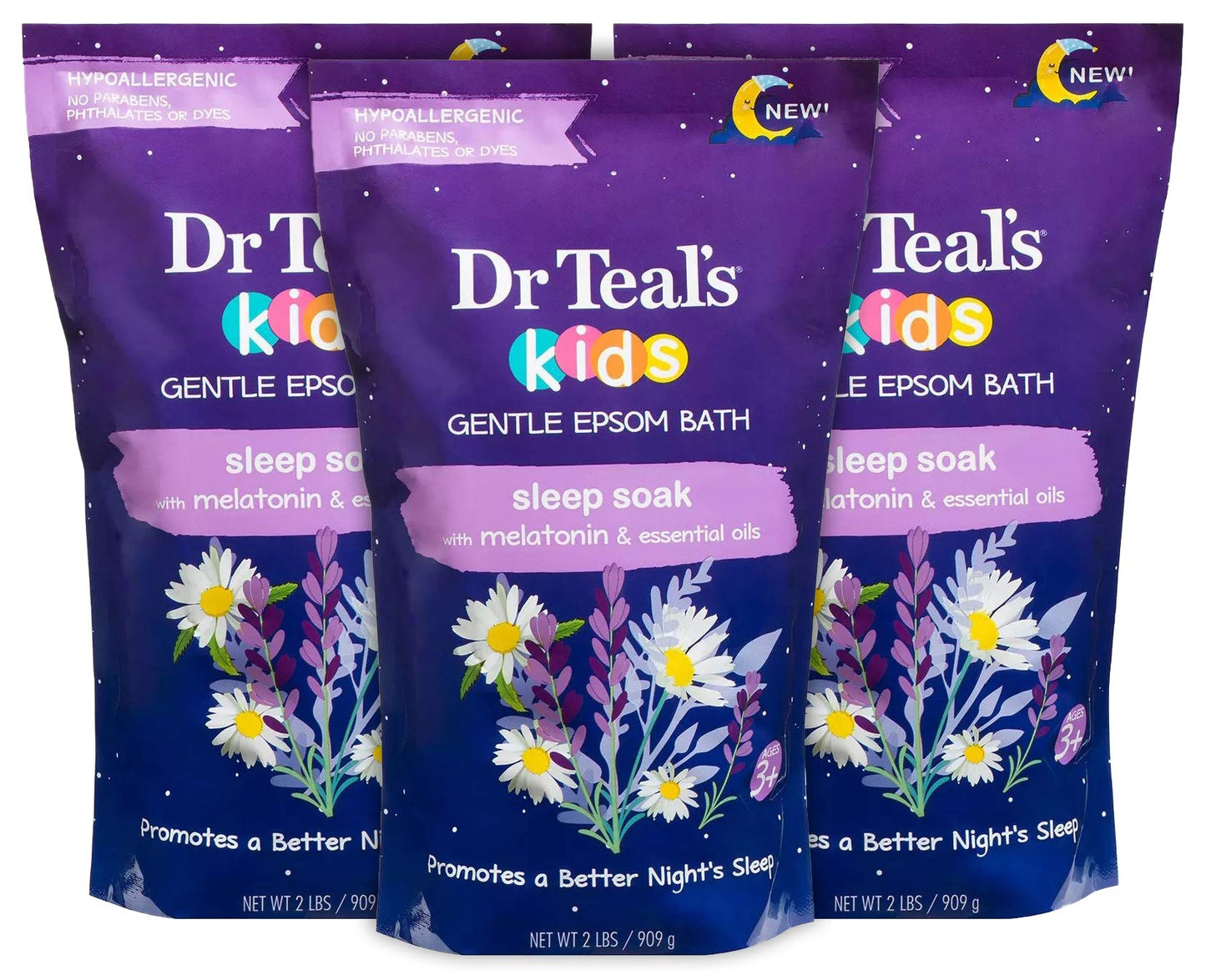 Dr. Teal's Kids' Gentle Sleep Soak Bath with Pure Epsom Salt and Melatonin - (3 Pack, 6 lbs Total) - Coconut and Other Essential Oils Relieve Stress Beauty and Personal Care Dr Teal's