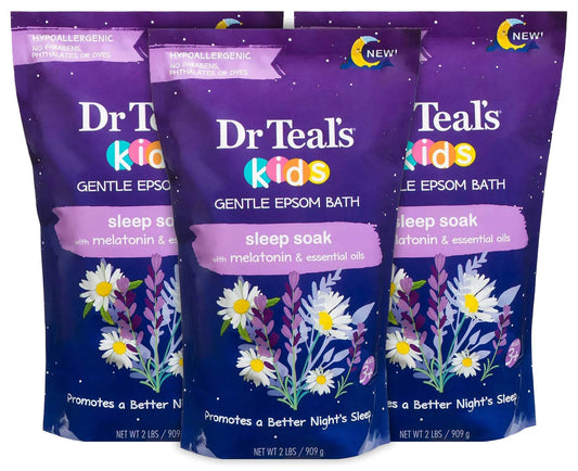 Dr. Teal's Kids' Gentle Sleep Soak Bath with Pure Epsom Salt and Melatonin - (3 Pack, 6 lbs Total) - Coconut and Other Essential Oils Relieve Stress Beauty and Personal Care Dr Teal's