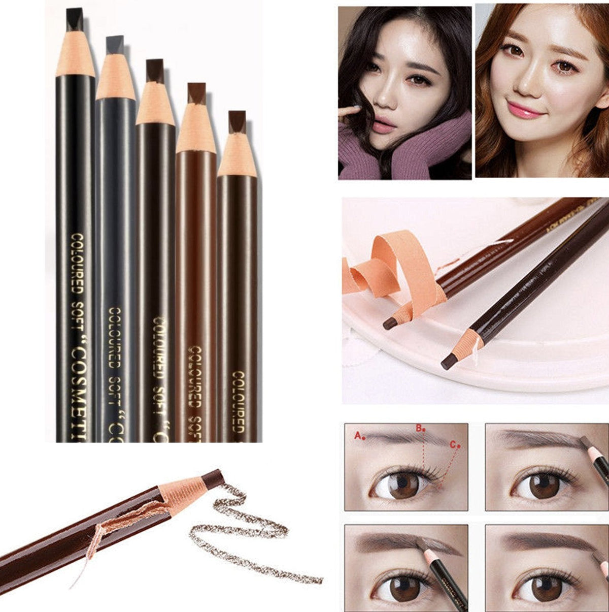 5pcs 5 Colors Peel-Off Eye Brow Pencil Set For Drawing Marking Eye Brow Pencil Pen Eyebrow Makeup Cosmetics Tool Beauty & Personal Care Acfun