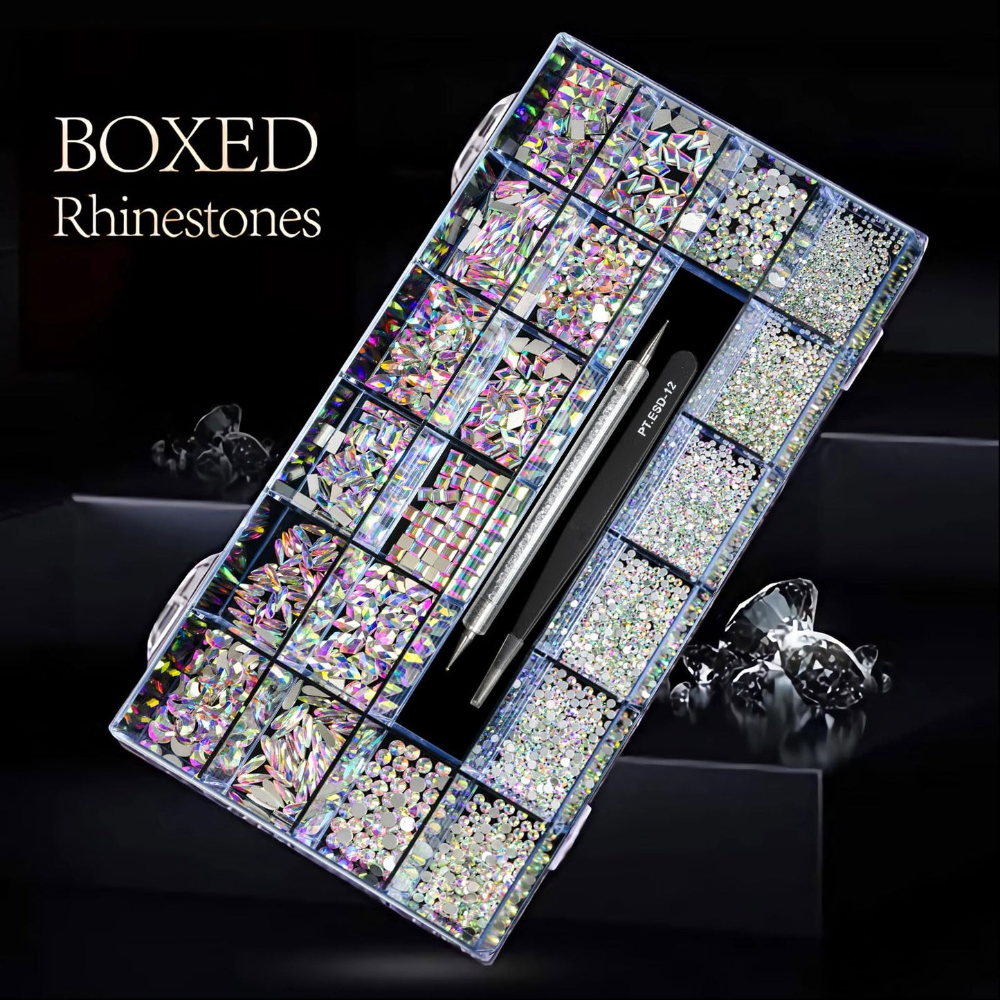 Yzzseven 12 Types of 600 Crystal AB Diamonds + 2500 Flat Rhinestones Mix 20 Styles Flatback DIY Crafts Rhinestone Crystals 3D Ornaments Flat Back Beauty & Personal Care Yzzseven