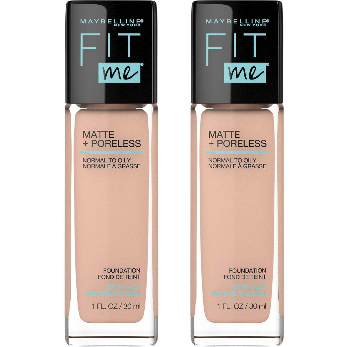 Maybelline Fit Me Matte + Poreless Liquid Foundation Makeup, Pure Beige, 2 COUNT Oil-Free Foundation