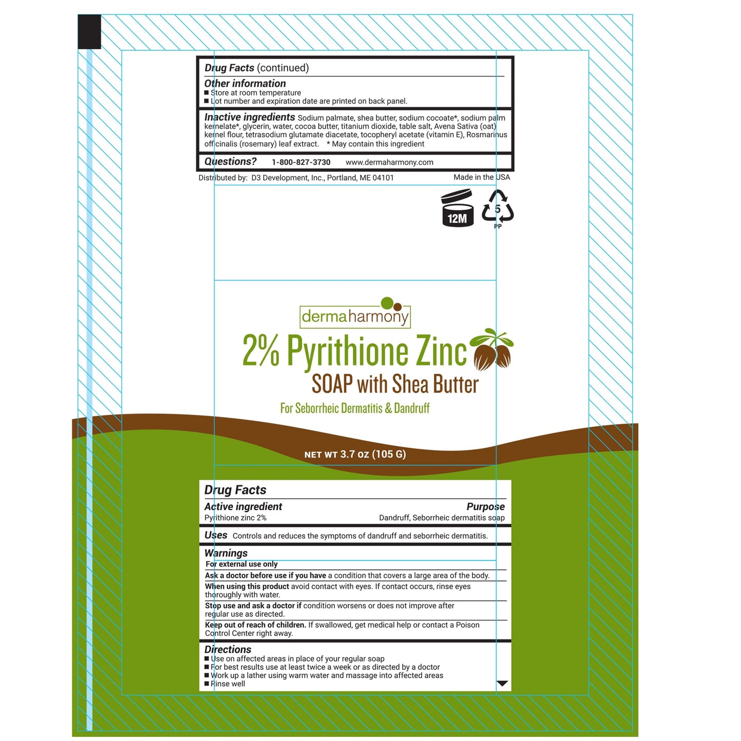 Dermaharmony 2% Zinc Pyrithione (ZNP BAR) Shea Butter Soap 3.7 oz Bars - Five Pack for Seborrheic Dermatitis, Dandruff, Psoriasis, Eczema, etc. Beauty & Personal Care Dermaharmony