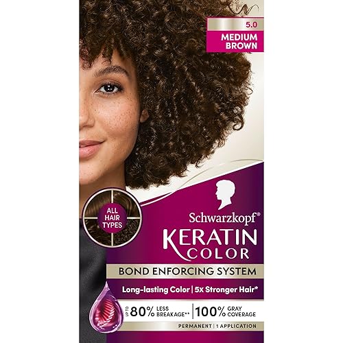 Schwarzkopf Keratin Permanent Hair Dye Cream, 5.0 Medium Brown, Professional Quality Color for Up to 100% Gray Coverage, Bond Enforcing System Beauty & Personal Care Schwarzkopf