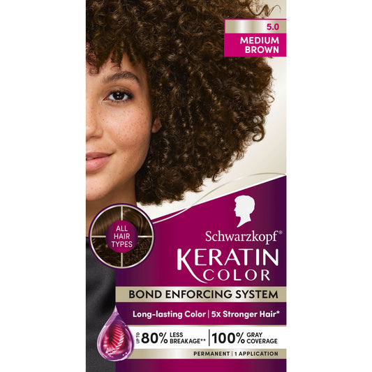Schwarzkopf Keratin Permanent Hair Dye Cream, 5.0 Medium Brown, Professional Quality Color for Up to 100% Gray Coverage, Bond Enforcing System Beauty & Personal Care Schwarzkopf