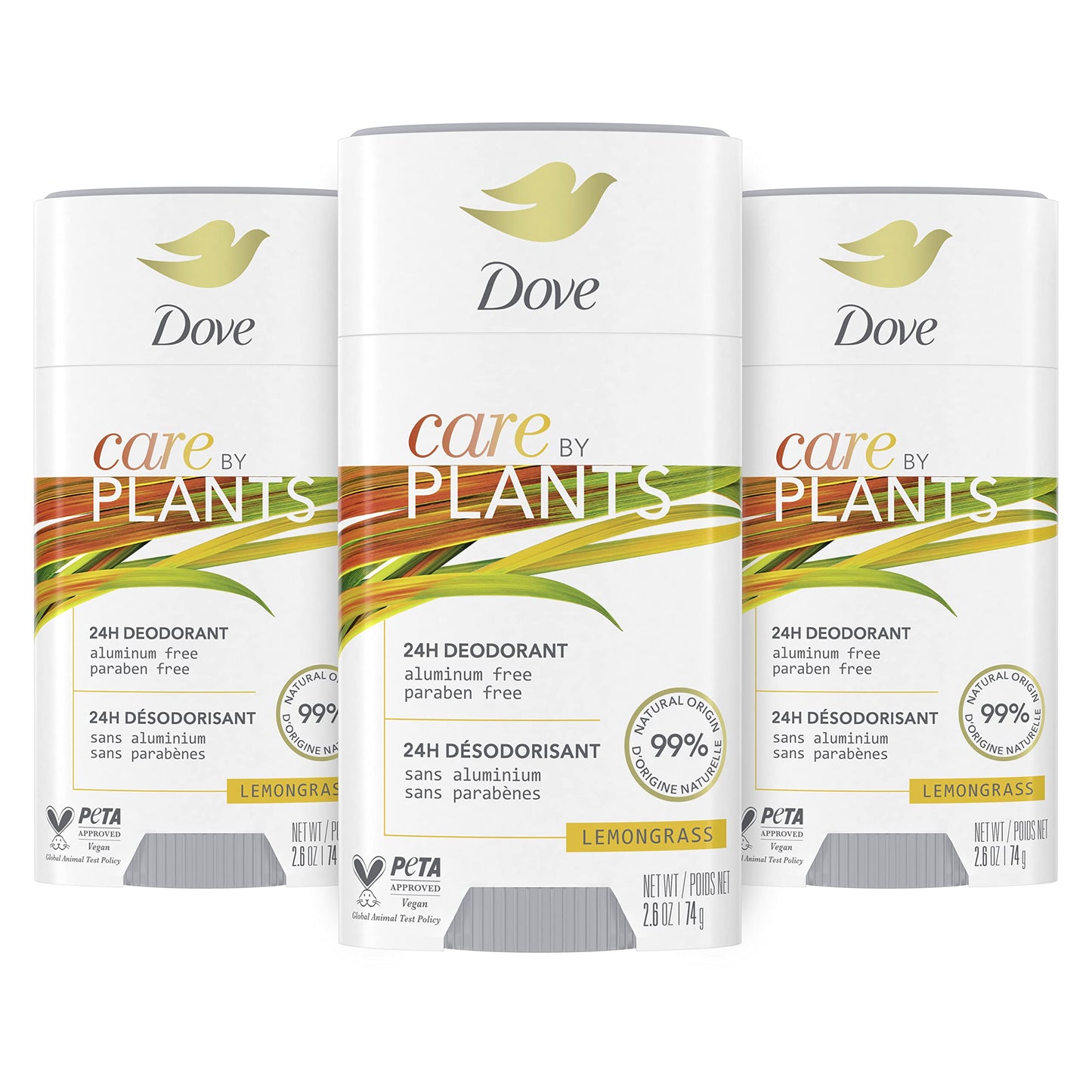 Dove Care by Plants Deodorant Stick for long-lasting deodorant protection Lemongrass aluminum free deodorant 2.6 oz 3 Count Beauty and Personal Care Dove