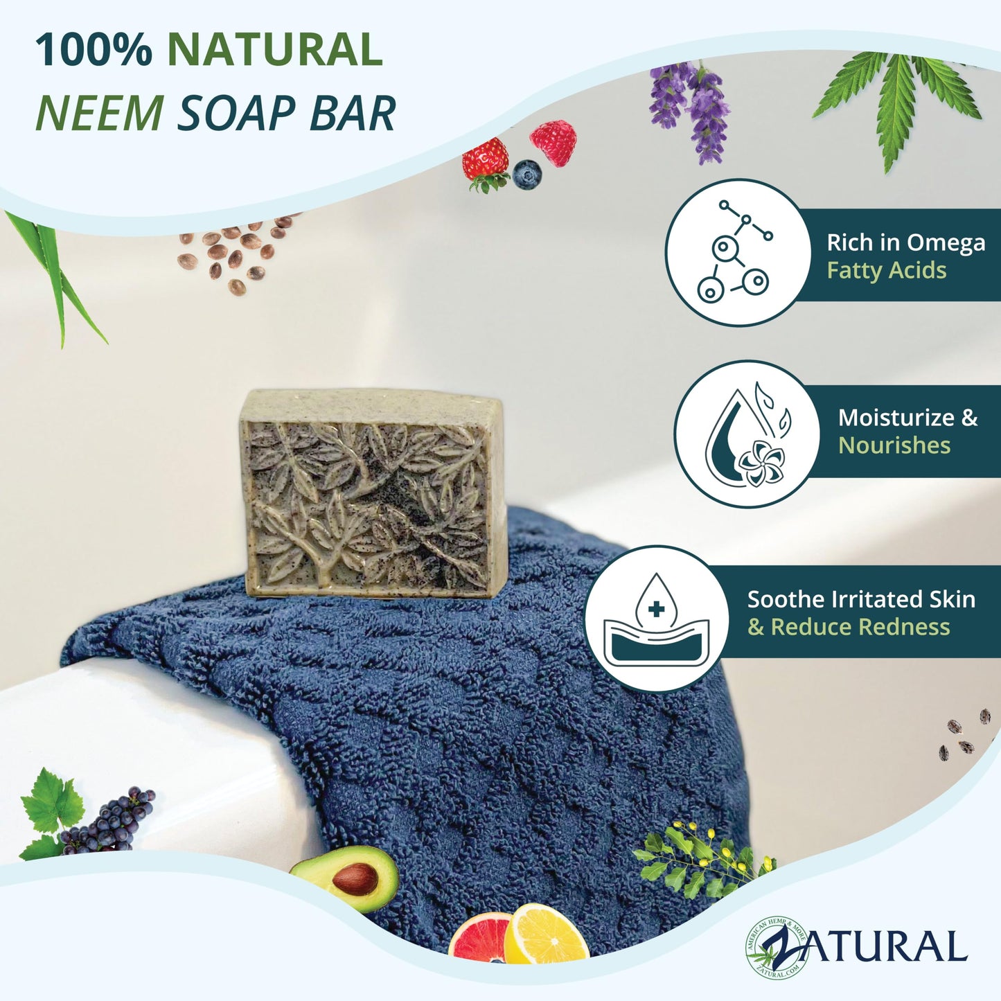 Zatural Neem Cleansing Bar - 100% Plant-Based Neem Oil Soap for Face and Body - Cold-Pressed, Vegan, and Fragrance-Free - Natural Skin Support - 4 oz Beauty & Personal Care Zatural