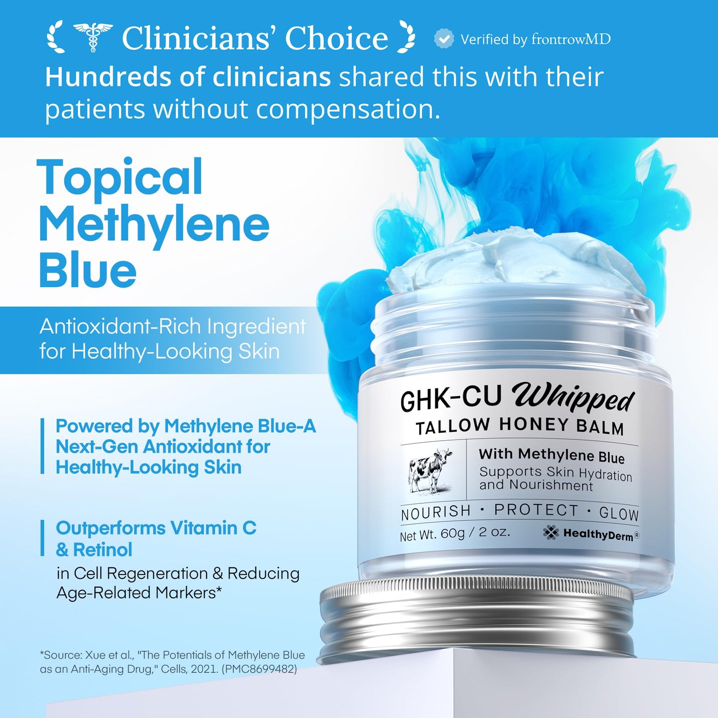 HealthyDerm Copper Peptides GHK-Cu Beef Tallow for Skin: Blue Balm with Methylene Blue, Manuka Honey & Vitamin E - Natural Face and Body Moisturizer Beauty and Personal Care HealthyDerm
