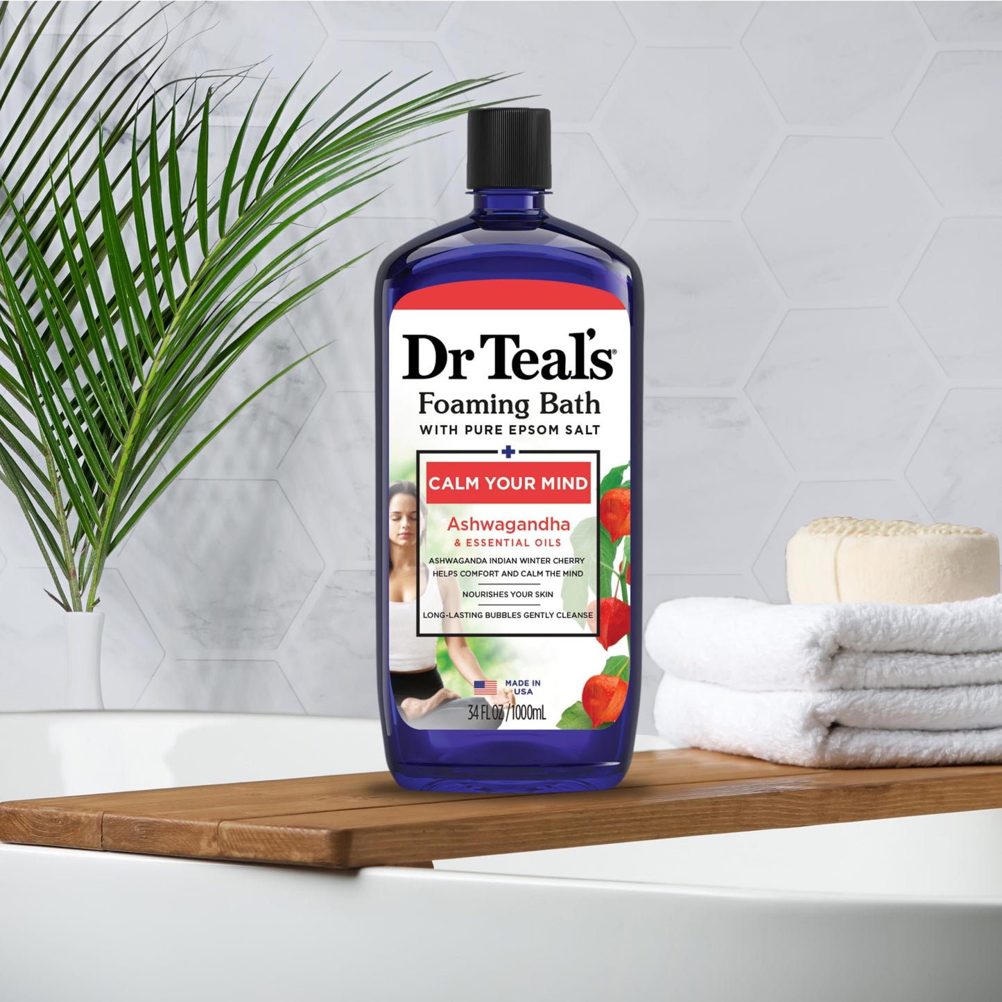 Dr Teal's Foaming Bath with Pure Epsom Salt, Ashwagandha, 34 fl oz (Pack of 4) Beauty and Personal Care Dr Teal's