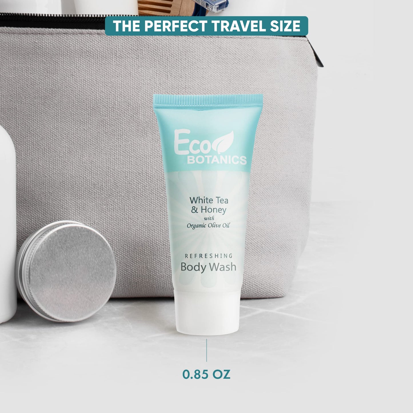 Eco Botanics Travel Size Hotel Body Wash 20 Count 0.85 oz Bottles Guest Amenities for Vacation Rentals and Short Term Rentals Paraben Free White Tea Beauty & Personal Care Eco Botanics