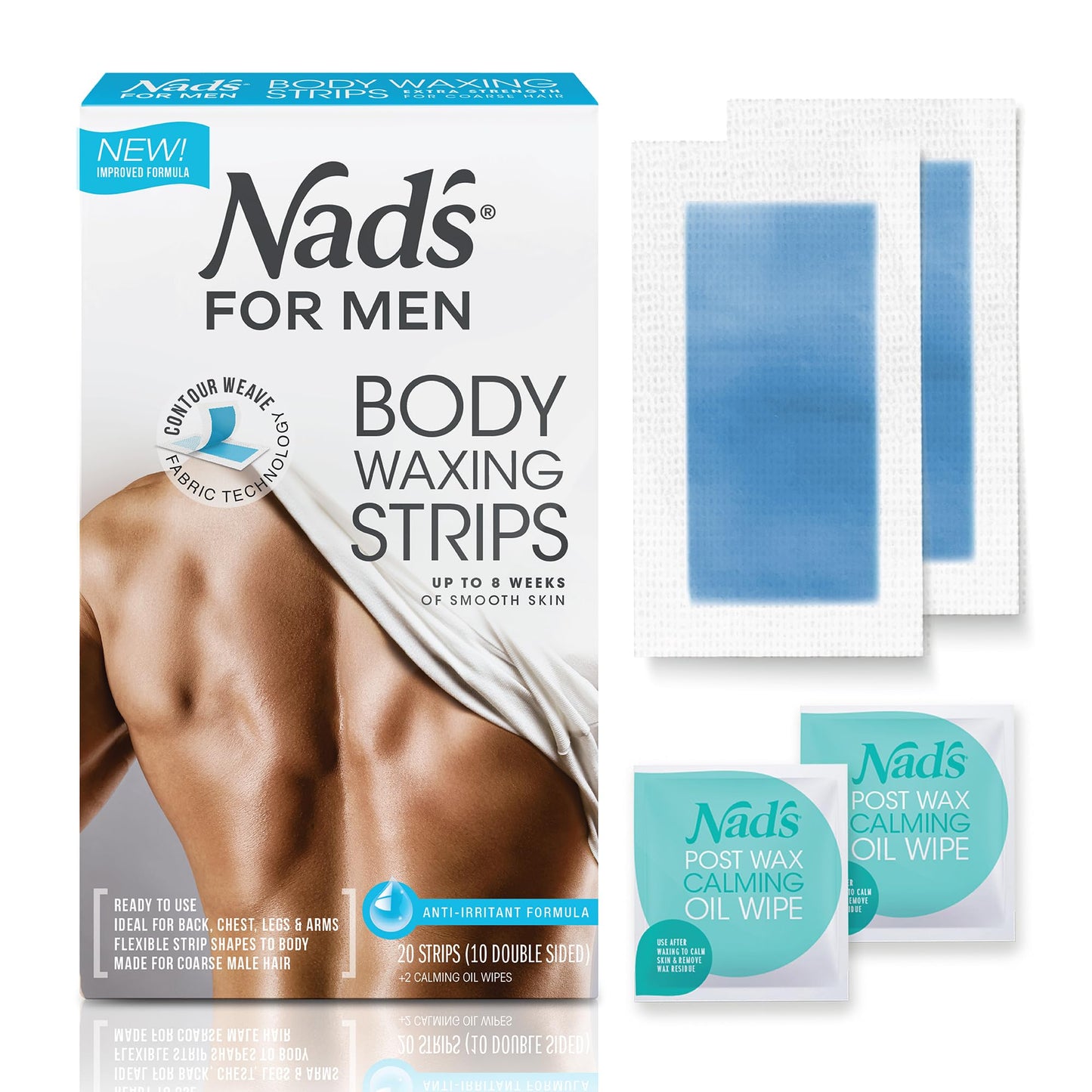 Nad's For Men Body Wax Strips - Wax Hair Removal For Men - At Home Waxing Kit With 20 Waxing Strips + 2 Calming Oil Wipes Beauty & Personal Care Nad's For Men