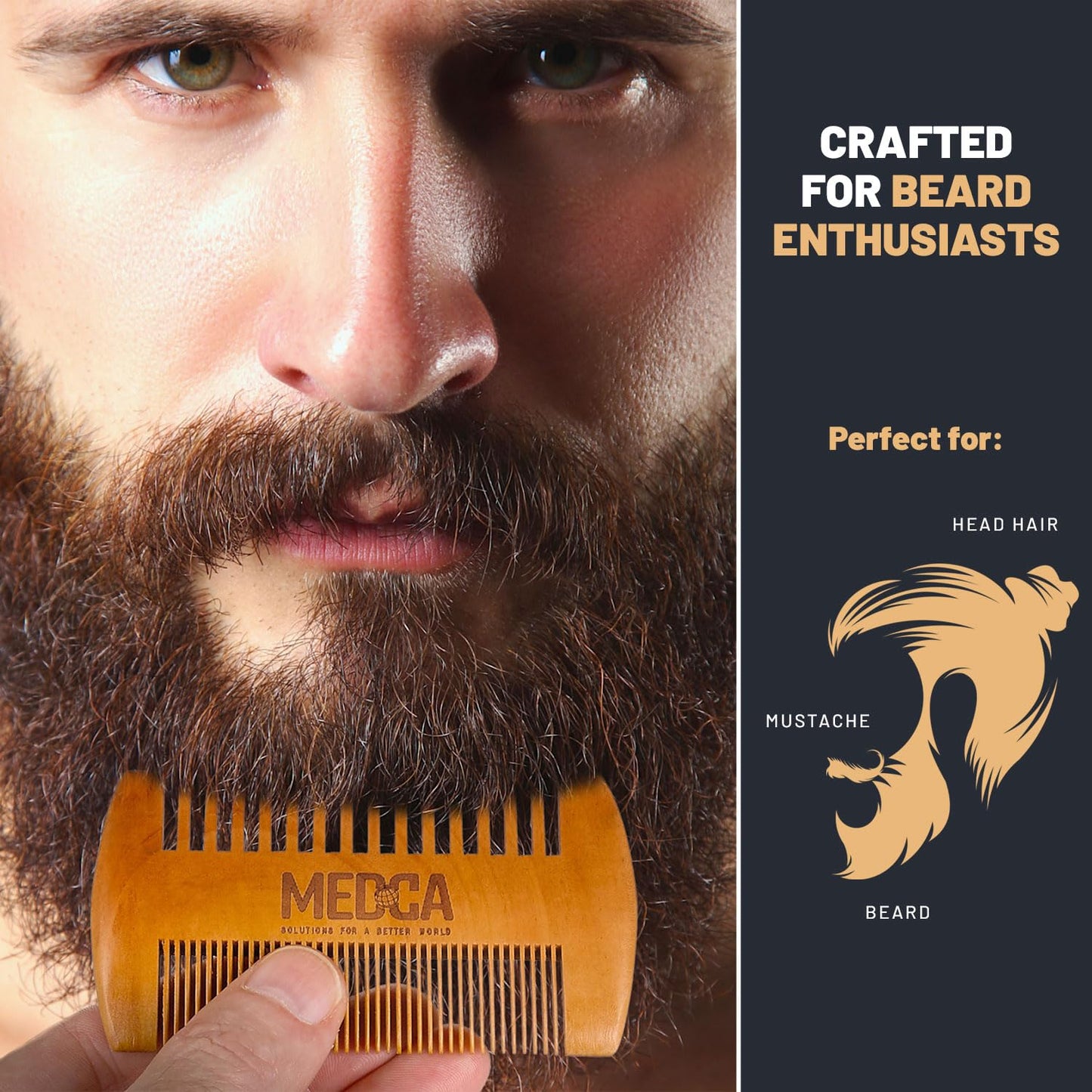 Wooden Beard Comb With Leather Case - Handcrafted Solid Beechwood Beard, Mustache and Head Hair Pocket Combs for Men Dual Action Fine & Coarse Teeth Beauty & Personal Care MEDca