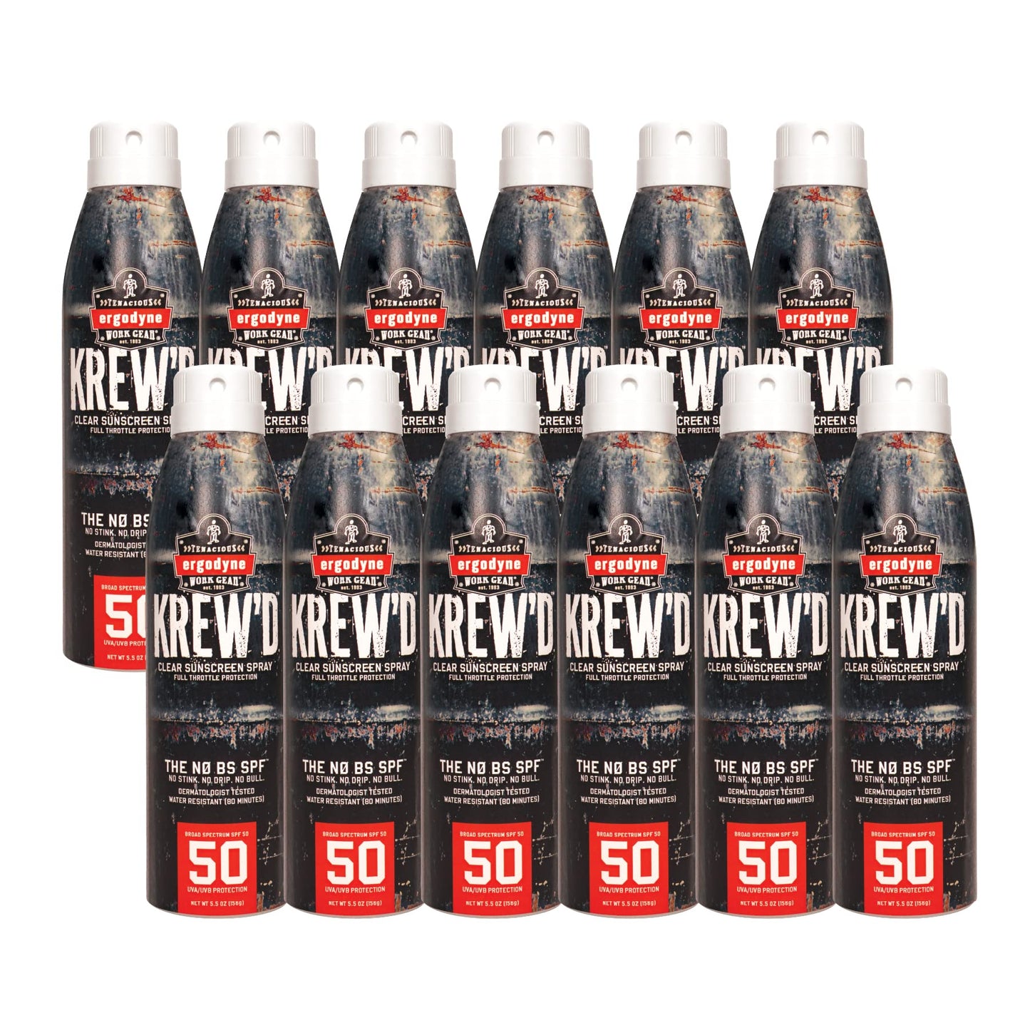 Ergodyne KREW'D 6353 Sunscreen Spray, Broad Spectrum SPF 50, Water Resistant, 5.5 oz, 12-Pack Beauty & Personal Care Ergodyne