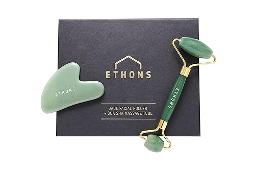 ETHONS Jade Roller & Gua Sha 2 in 1 For Face - Premium Construction Face Massager - Skin Tightening De-Puff Face Scraper - Anti Aging - Relieves Beauty & Personal Care ETHONS