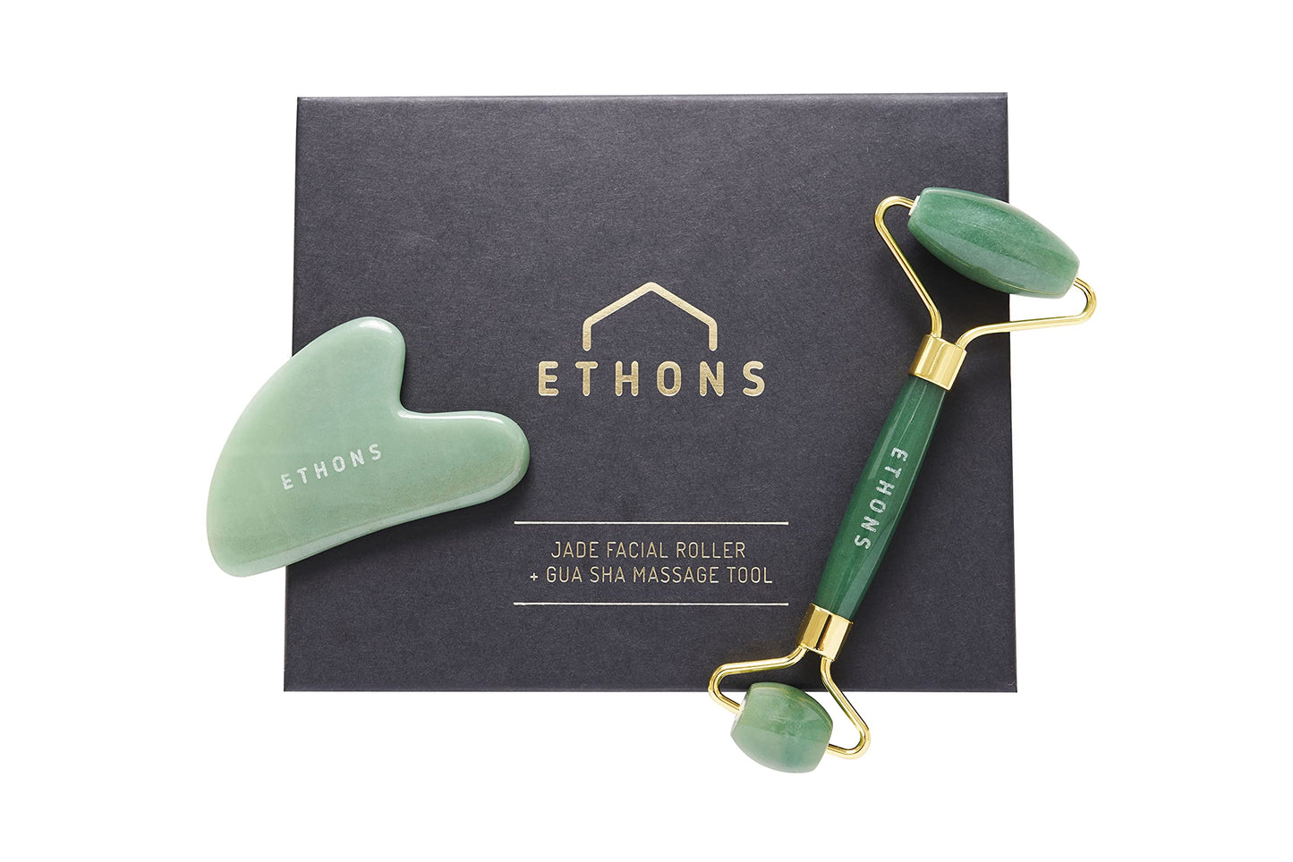 ETHONS Jade Roller & Gua Sha 2 in 1 For Face - Premium Construction Face Massager - Skin Tightening De-Puff Face Scraper - Anti Aging - Relieves Beauty & Personal Care ETHONS