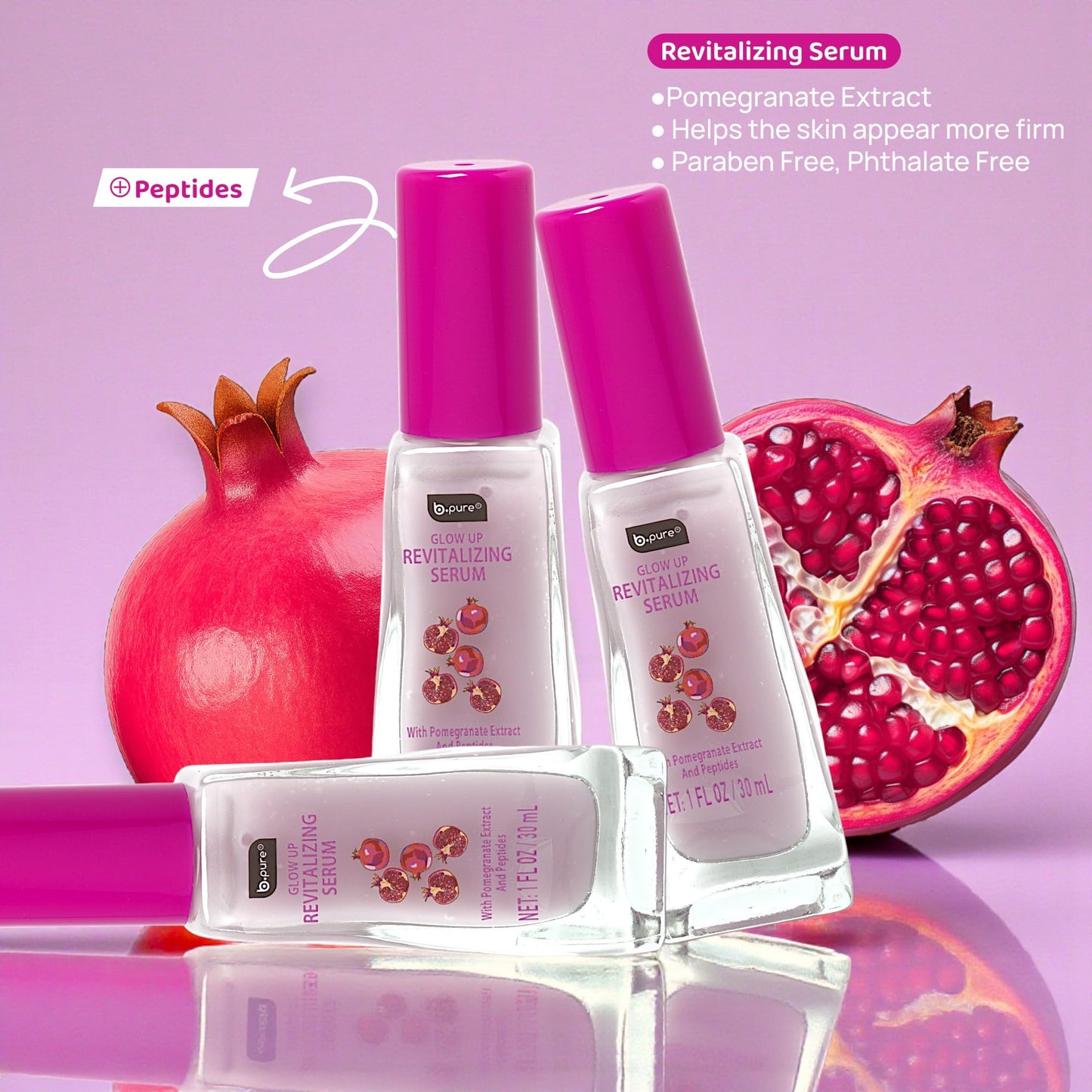 b.pure Glow Up Pomegranate Revitalizing & Energizing Face Serum | Pomegranate Extract & Peptides | 1 oz, 3-Pack Beauty & Personal Care b.pure
