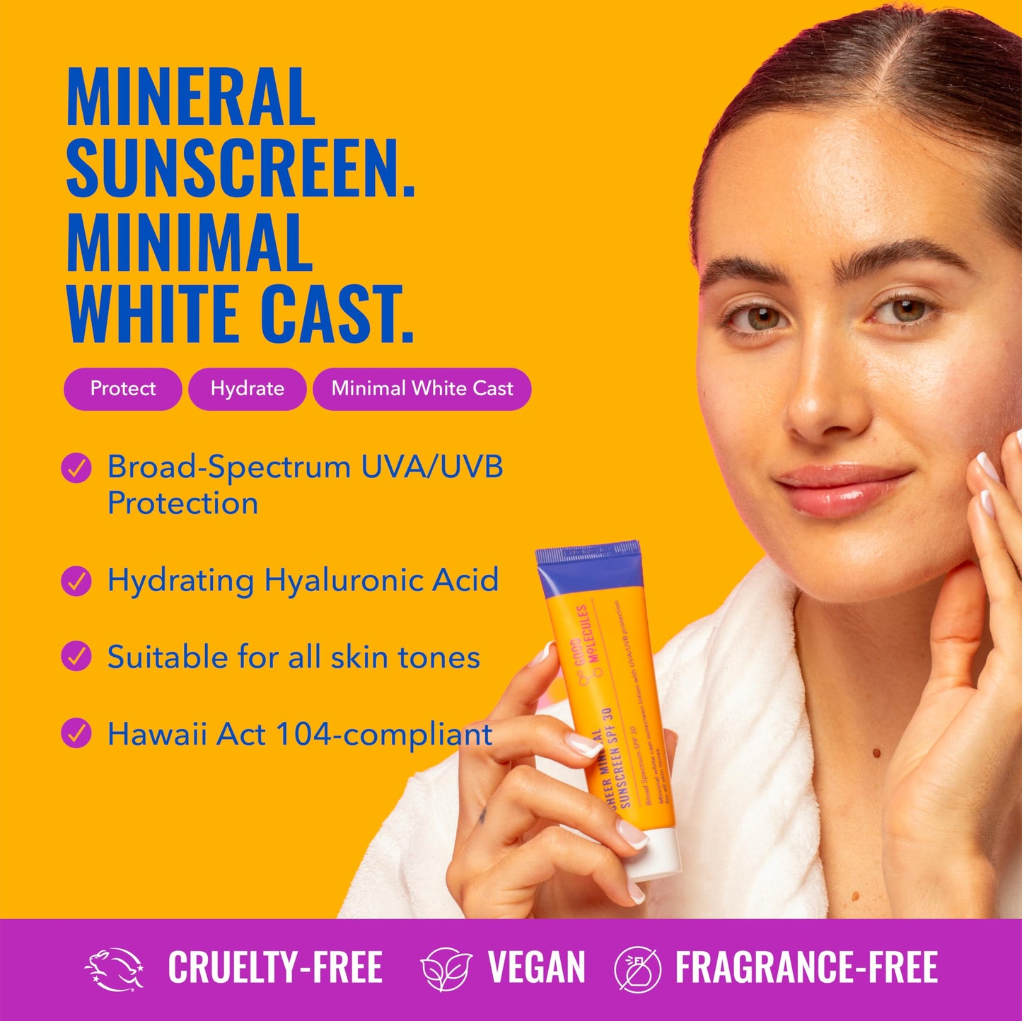Good Molecules Sheer Mineral Sunscreen SPF 30 - Minimal White Cast Zinc Oxide Sunscreen For Face - Hydrating Hyaluronic Acid, UVA/UVB Protection Beauty and Personal Care Good Molecules