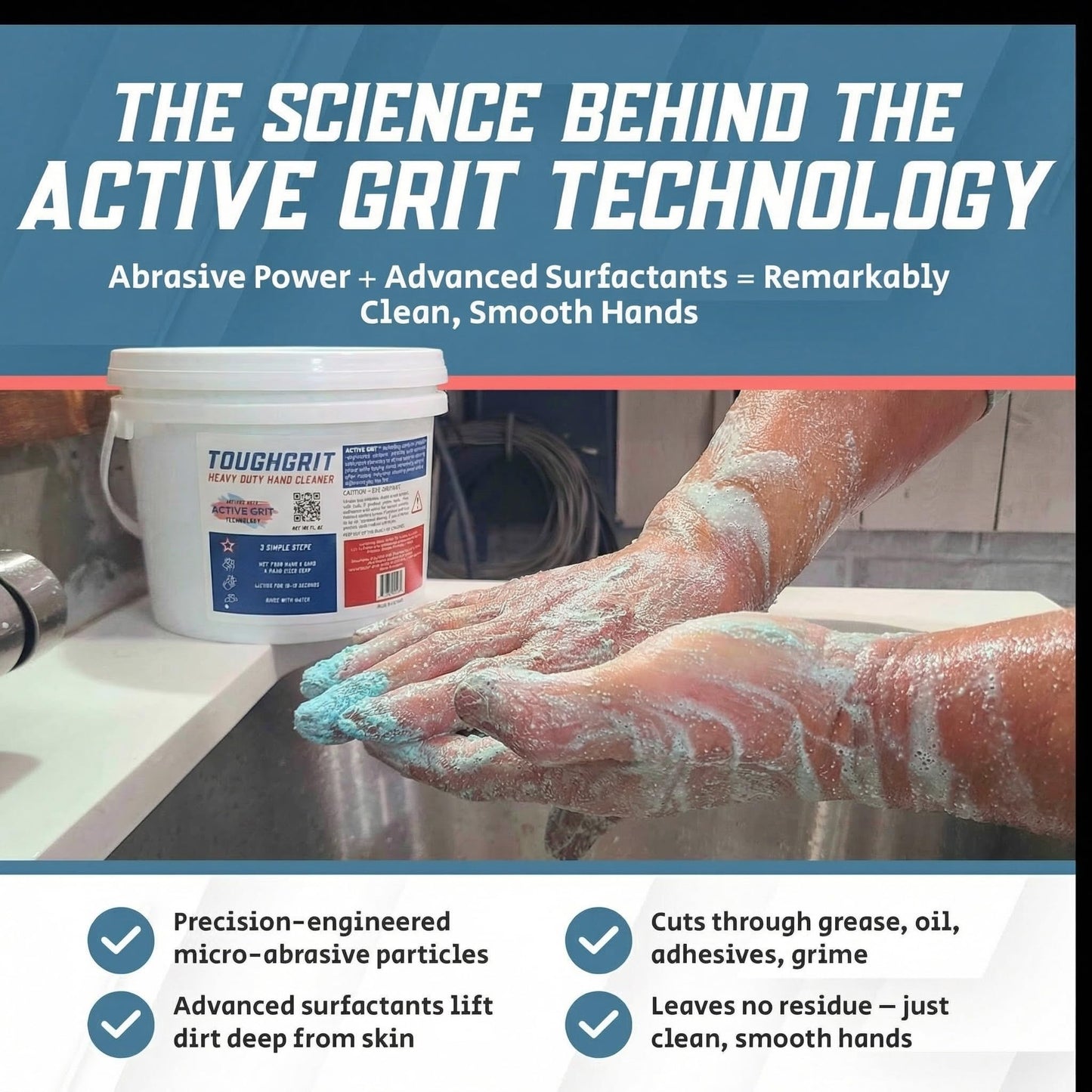 Toughgrit Heavy Duty Powder Hand Cleaner - Perlite Abrasive, Solvent-Free, Unscented - Cuts Grease, Oil, Paint & Industrial Grime - Skin-Safe Beauty & Personal Care Toughgrit
