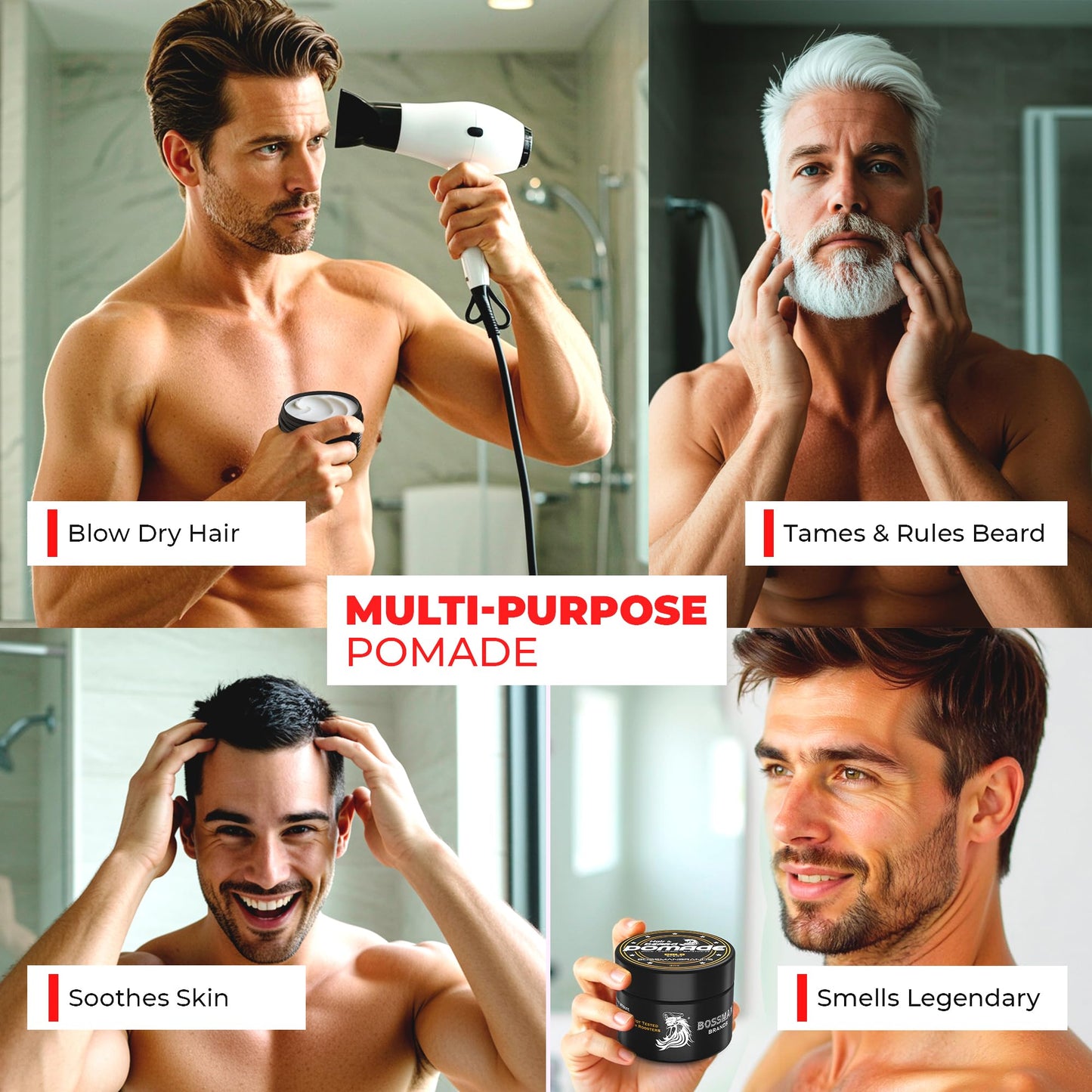 Bossman Hair & Beard Pomade for Men (Hammer Scent) - Medium Hold & Moisturizing for Hair, Beard & Mustache Styling - Made in USA Beauty & Personal Care Bossman
