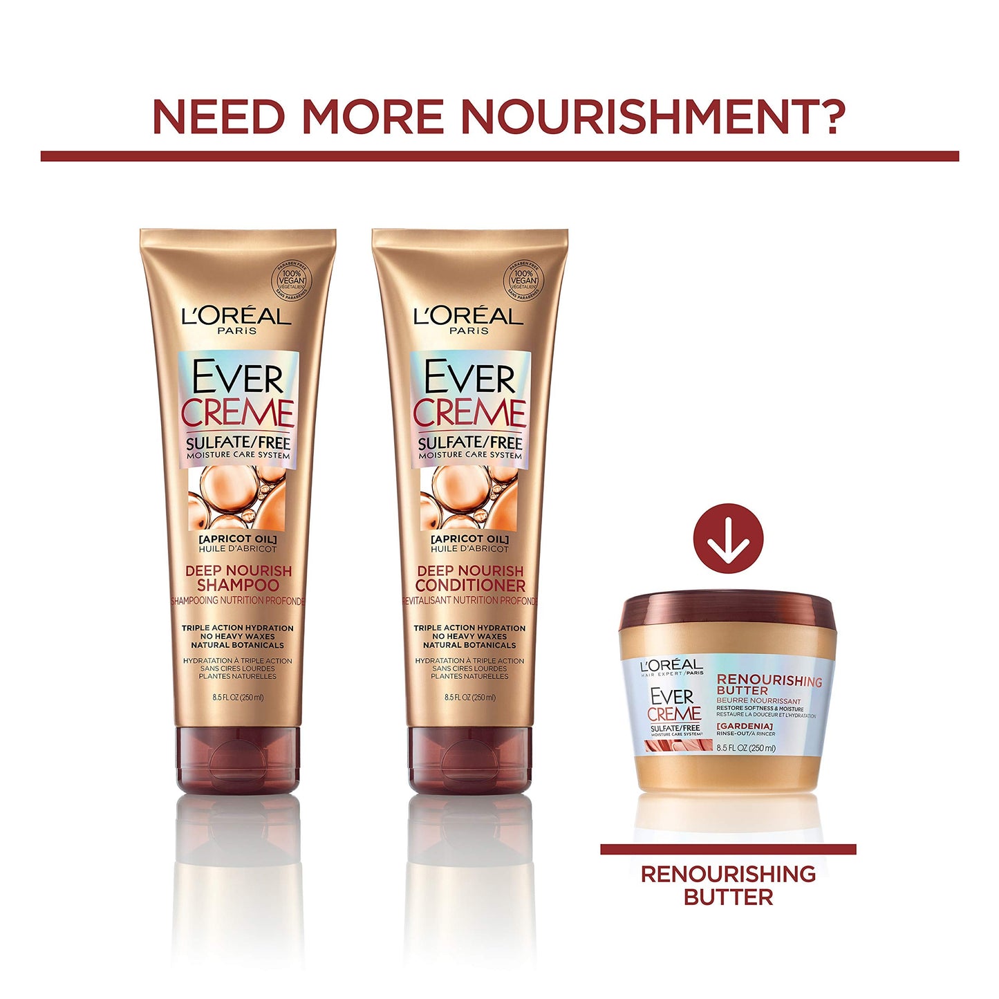L’Oréal Paris Hair Care Evercreme Sulfate Free Deep Nourish Shampoo, 3 Count Beauty & Personal Care L'Oreal Paris
