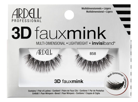 Ardell False Eyelashes 3D Faux Mink Lashes, 858 - Lightweight Reusable Strip Lashes with Invisiband, Ultra-Fluffy Volume for a Dramatic Eye Look, 4