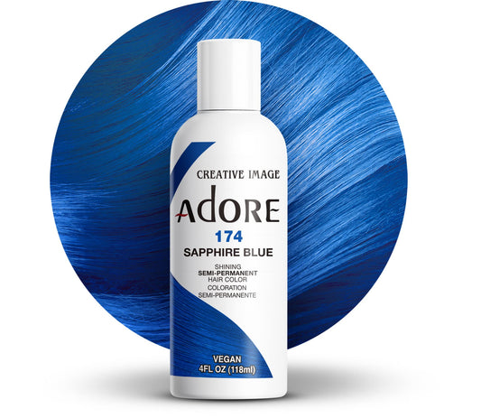 Adore Semi Permanent Hair Color (174 Sapphire Blue) | Vegan & Cruelty-Free Blue Hair Dye | No Ammonia, No Peroxide, No Alcohol | 4 Fl Oz Beauty & Personal Care Adore