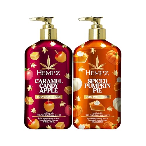 Hempz Fall Body Lotion 2-Pack, Pumpkin Pie and Caramel Apple Moisturizer, Hostess Gift, Winter and Fall Body Care Routine, 17 oz Duo Beauty & Personal Care Hempz