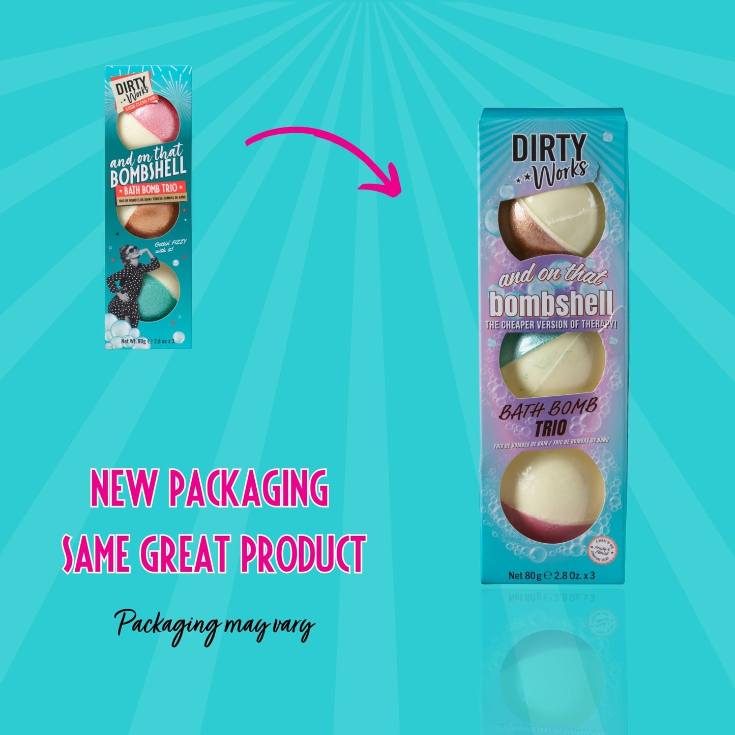 Dirty Works and On That Bombshell Bath Bomb Trio, 3 x 26g Glitter Bath Bomb Fizzers Beauty and Personal Care Dirty Works