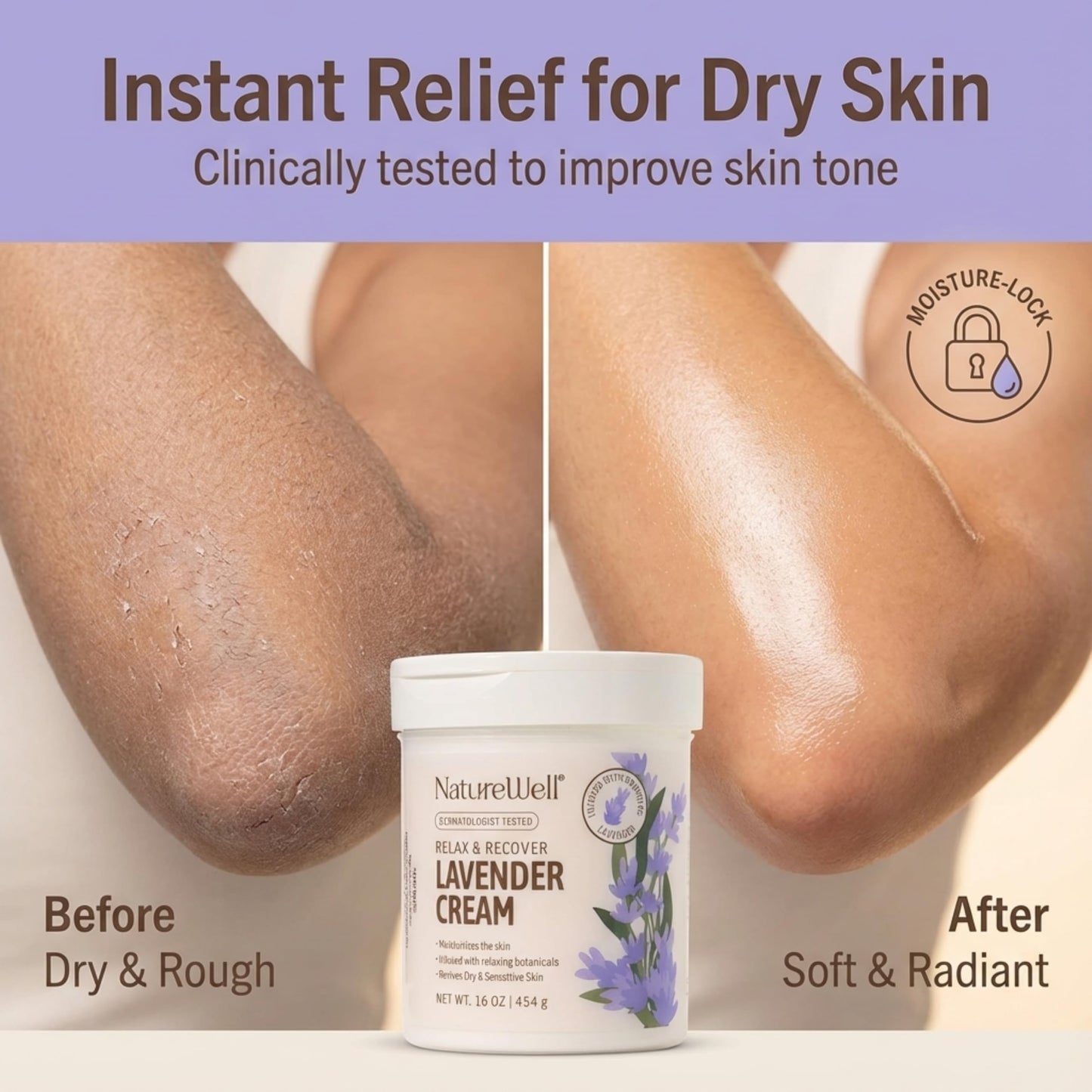 NATURE WELL Lavender Body Cream, Moisturizing Cream for Dry & Sensitive Skin, Relax & Recover Formula with Soothing Lavender, Hydrating Body Lotion Beauty & Personal Care NATURE WELL