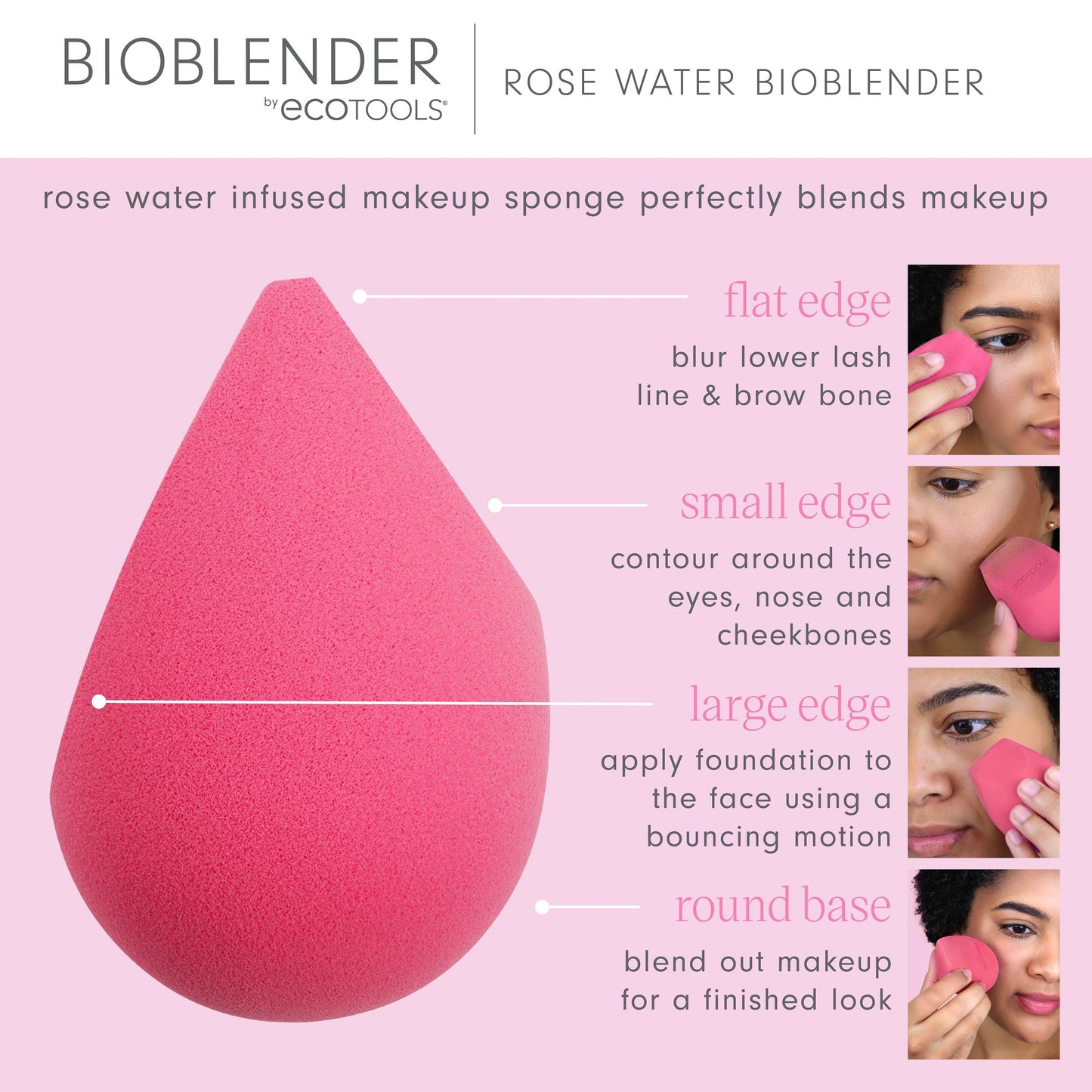 EcoTools Rose Water Bioblender, Compostable Makeup Blending Sponge, For Liquid & Cream Foundation, Base Coverage, Anti-inflammatory Ingredients, Pink Beauty & Personal Care EcoTools
