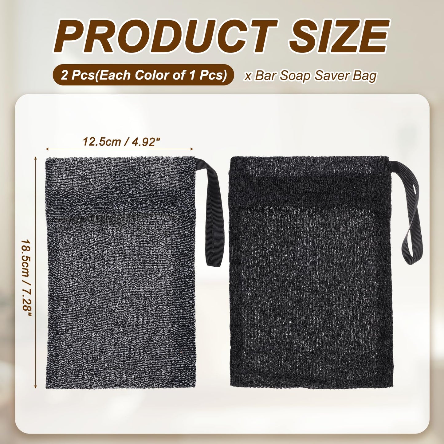 uxcell Loofah Soap Pouch, 2 Pcs Bar Soap Saver Bag with Black Handle Nylon Body Scrubber Pouch Exfoliating Net for Body Shower Foaming Travel Camping Beauty and Personal Care uxcell
