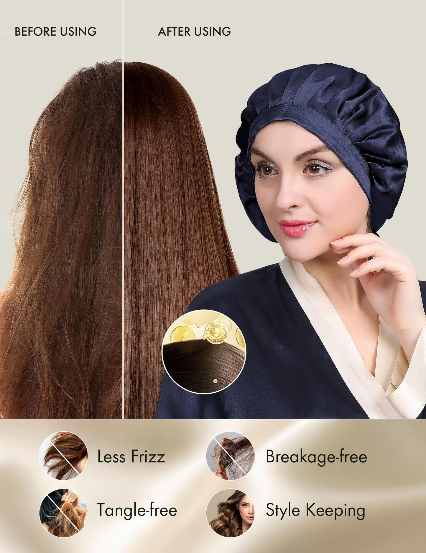 LILYSILK 100% Mulberry Silk Bonnet, Silk Night Sleep Cap Adjustable Hair Wrap for Sleeping, Deep Blue Beauty and Personal Care LilySilk