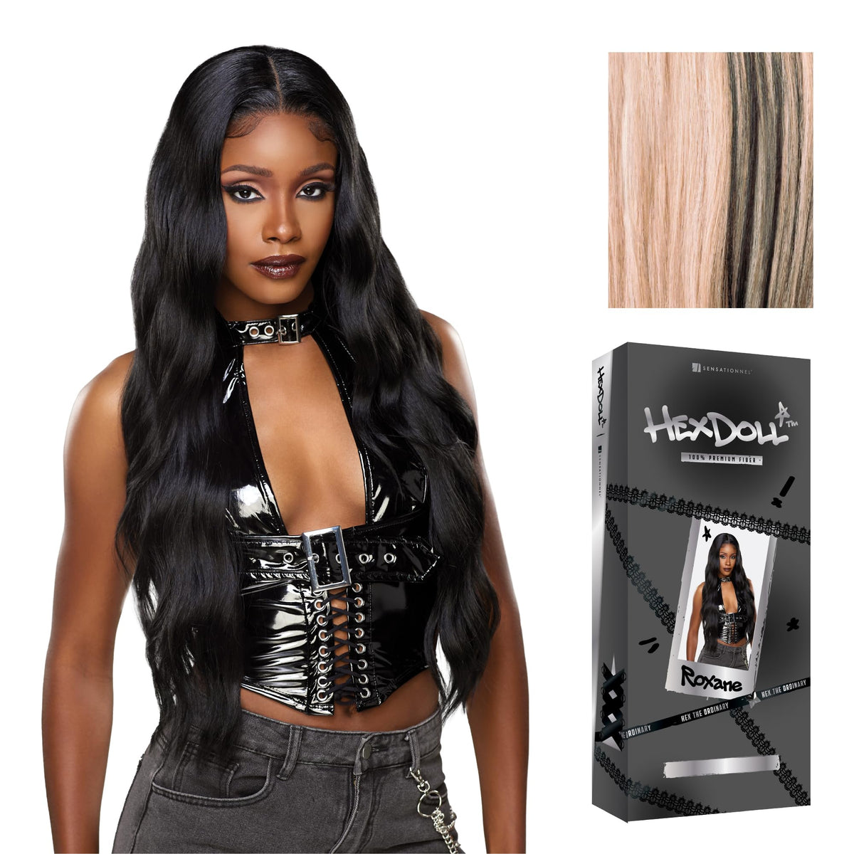 Sensationnel Hexdoll 13x4 LaceWig-Roxane, BALAYAGECHARCOALROSE