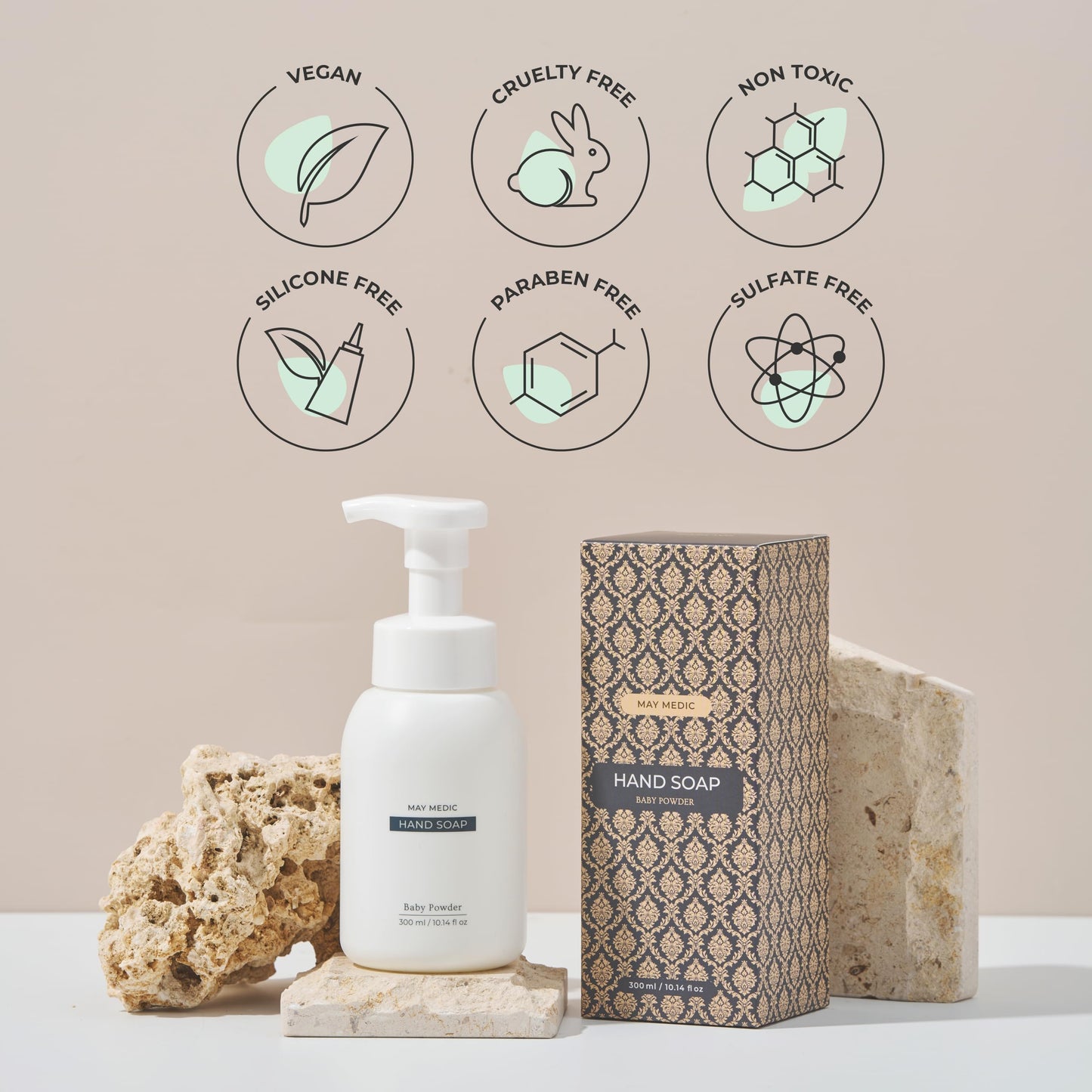 MAY MEDIC Baby Powder Double Scented Foaming Hand Soap, Moisturizing Foam with Fig and Pomegranate Extract, Vegan Wash for Bathroom and Kitchen, 10.14 Beauty & Personal Care MAY MEDIC