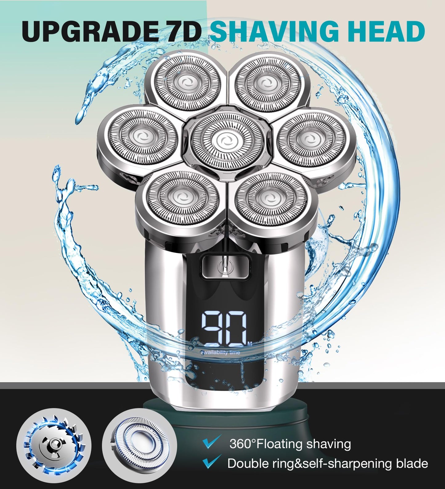 Gisaae Head Shavers for Bald Men, Upgraded 7D Electric Razor, Cordless Rechargeable, Ipx7 100% Waterproof, Dry & Wet Bald Head Shaver, Beard Grooming Beauty and Personal Care Gisaae