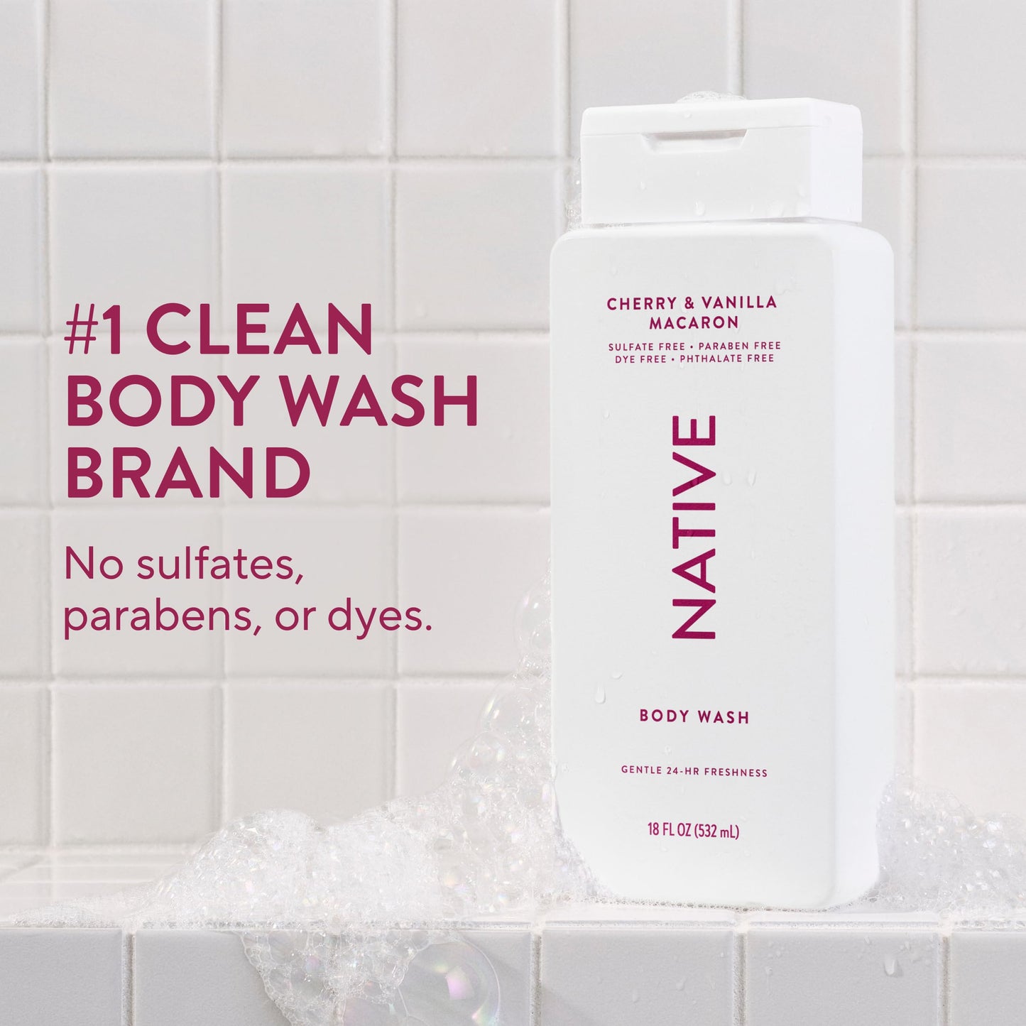 Native Cherry & Vanilla Macaron Scent 24-Hr Refreshing Clean Body Wash for Women & Men, All Skin Types Incl. Sensitive, Leaves Skin Feeling Clean Beauty & Personal Care Native